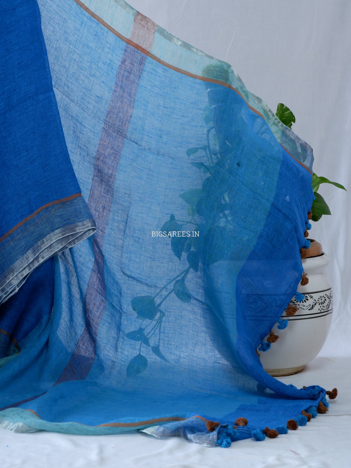 Pure Jayshree Linen Saree | Plain | Blue