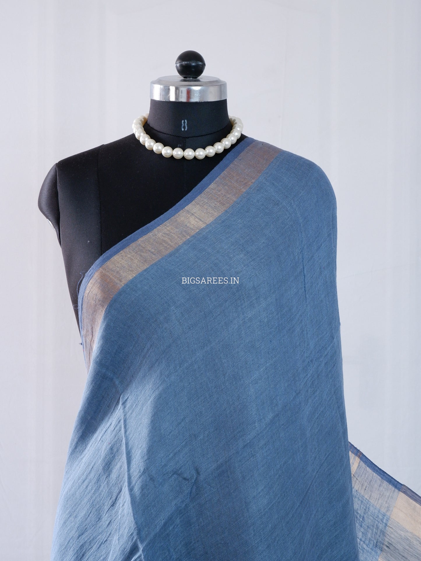 Pure Jayshree Linen Saree | Plain | Muted Blue
