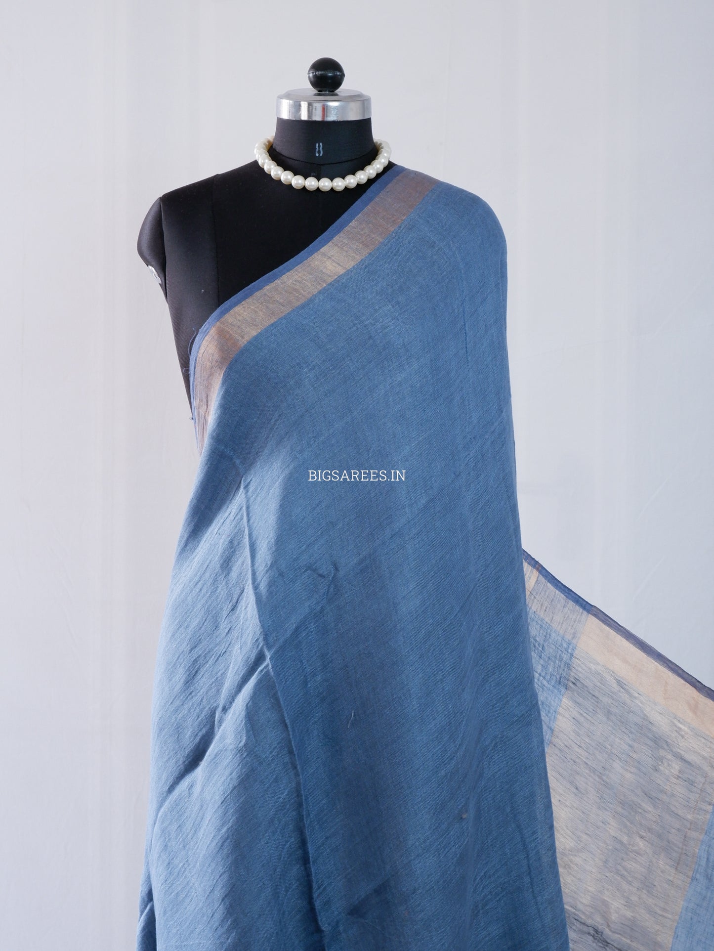 Pure Jayshree Linen Saree | Plain | Muted Blue