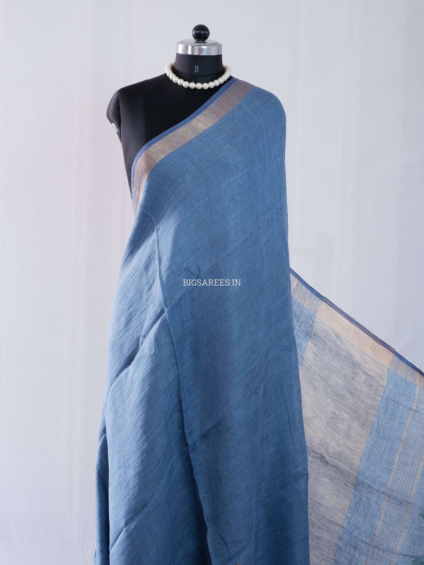 Pure Jayshree Linen Saree | Plain | Muted Blue