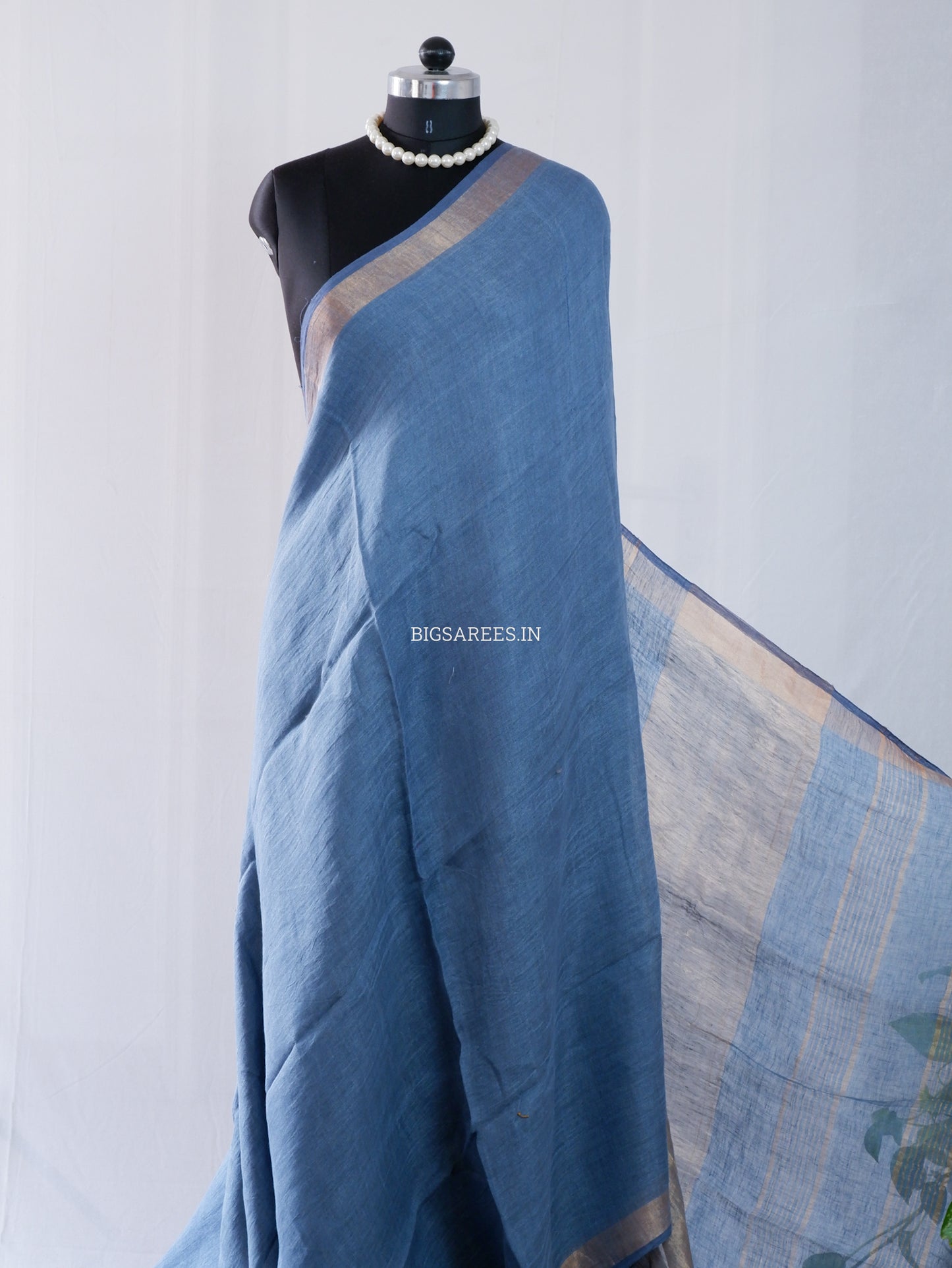 Pure Jayshree Linen Saree | Plain | Muted Blue