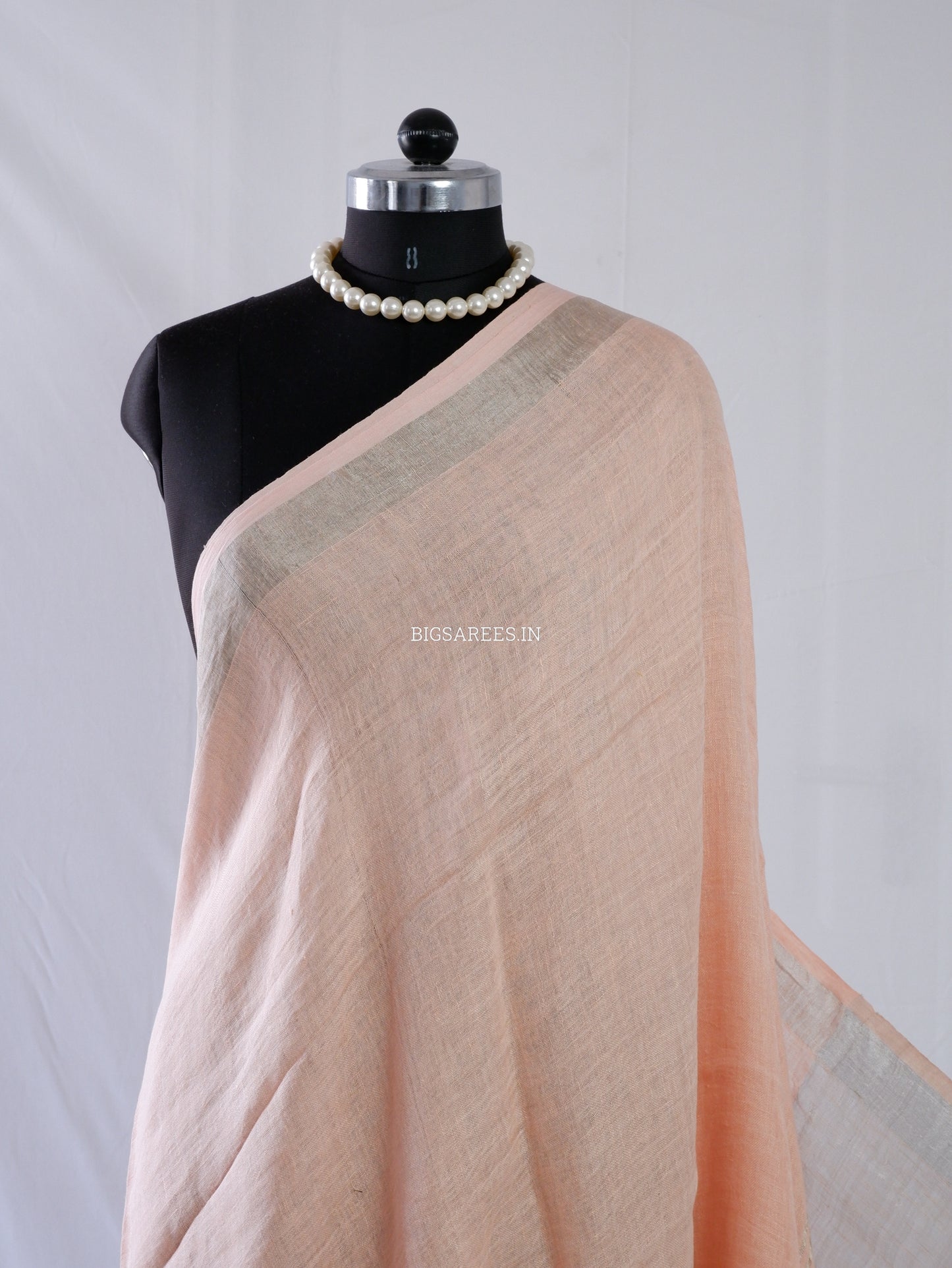 Pure Jayshree Linen Saree | Plain | Peach Pink