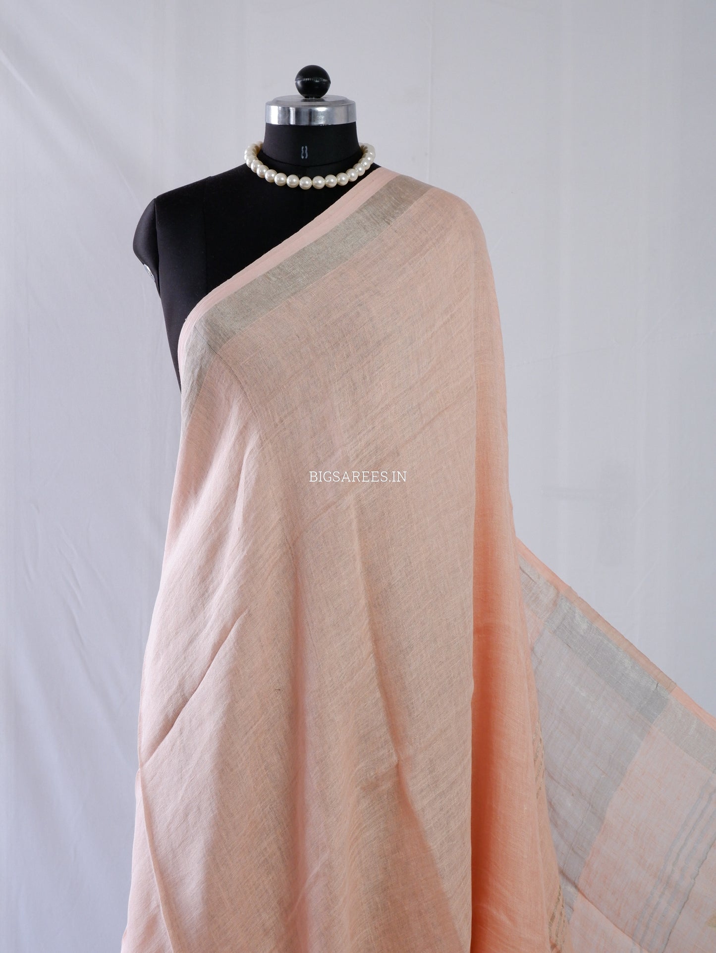 Pure Jayshree Linen Saree | Plain | Peach Pink