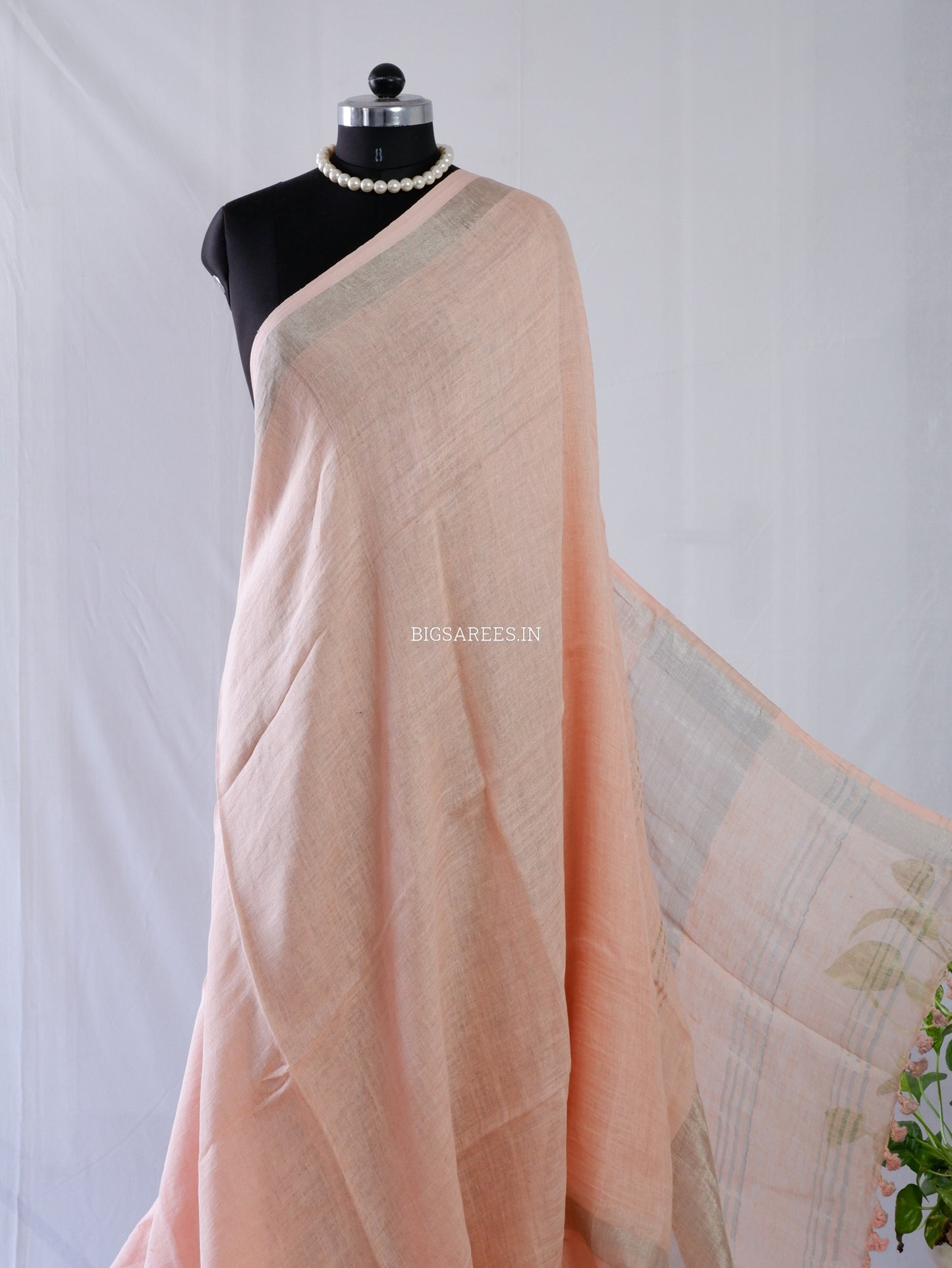 Pure Jayshree Linen Saree | Plain | Peach Pink