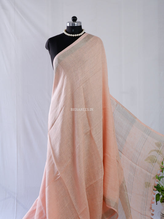 Pure Jayshree Linen Saree | Plain | Peach Pink
