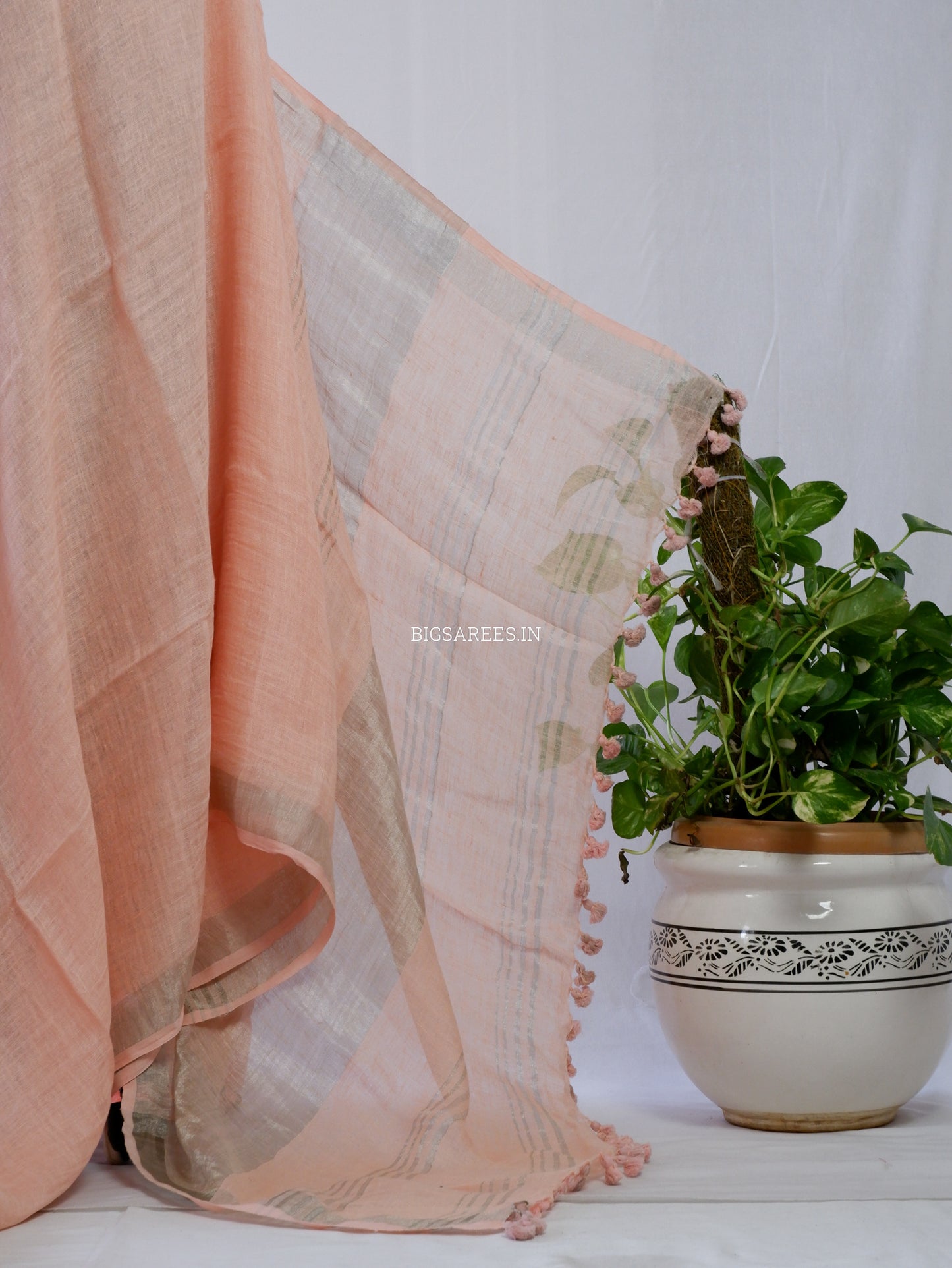 Pure Jayshree Linen Saree | Plain | Peach Pink