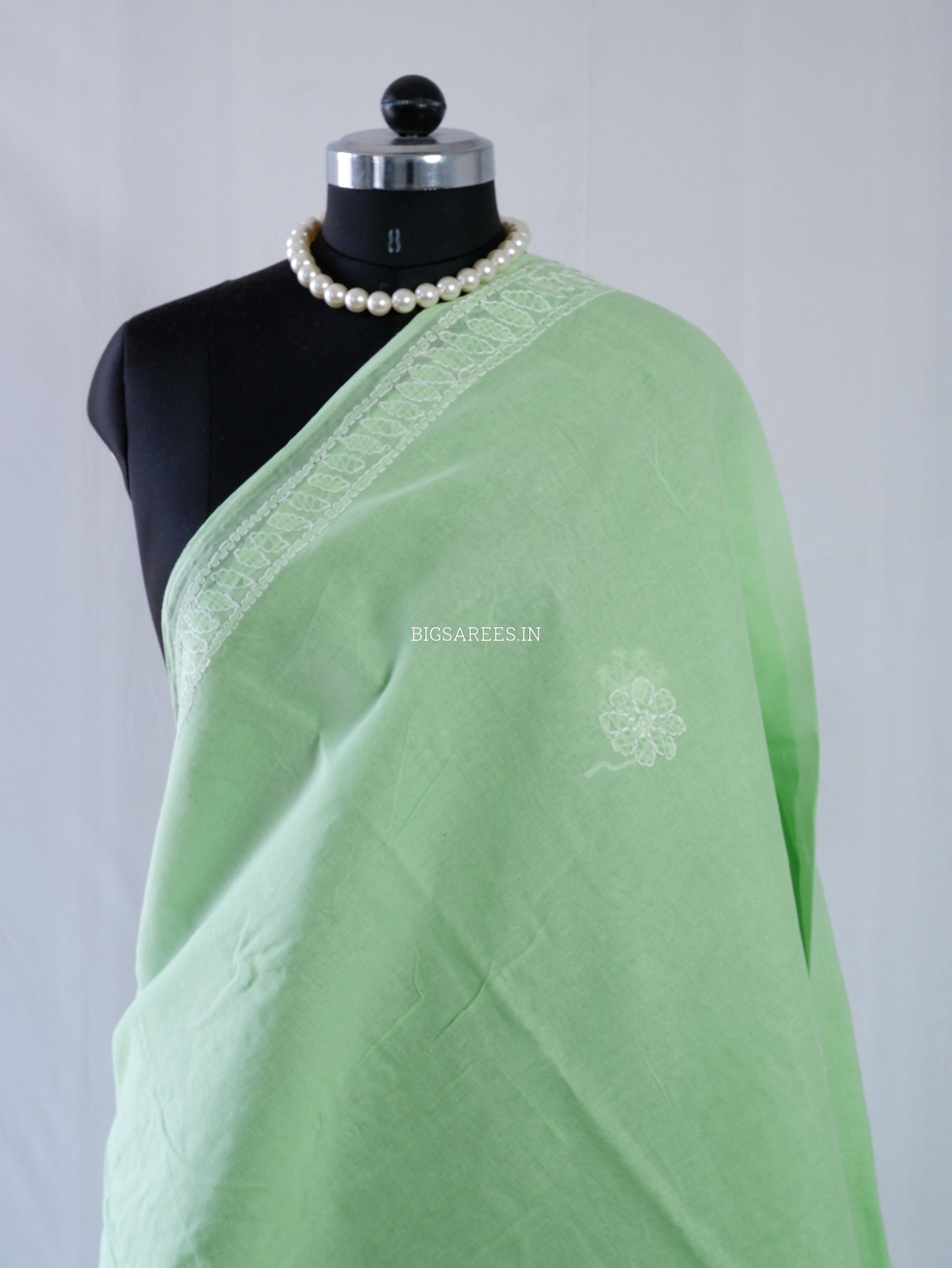 Chikankari Hand-Embroidered Saree | Heavy Work | Cotton | Light Green