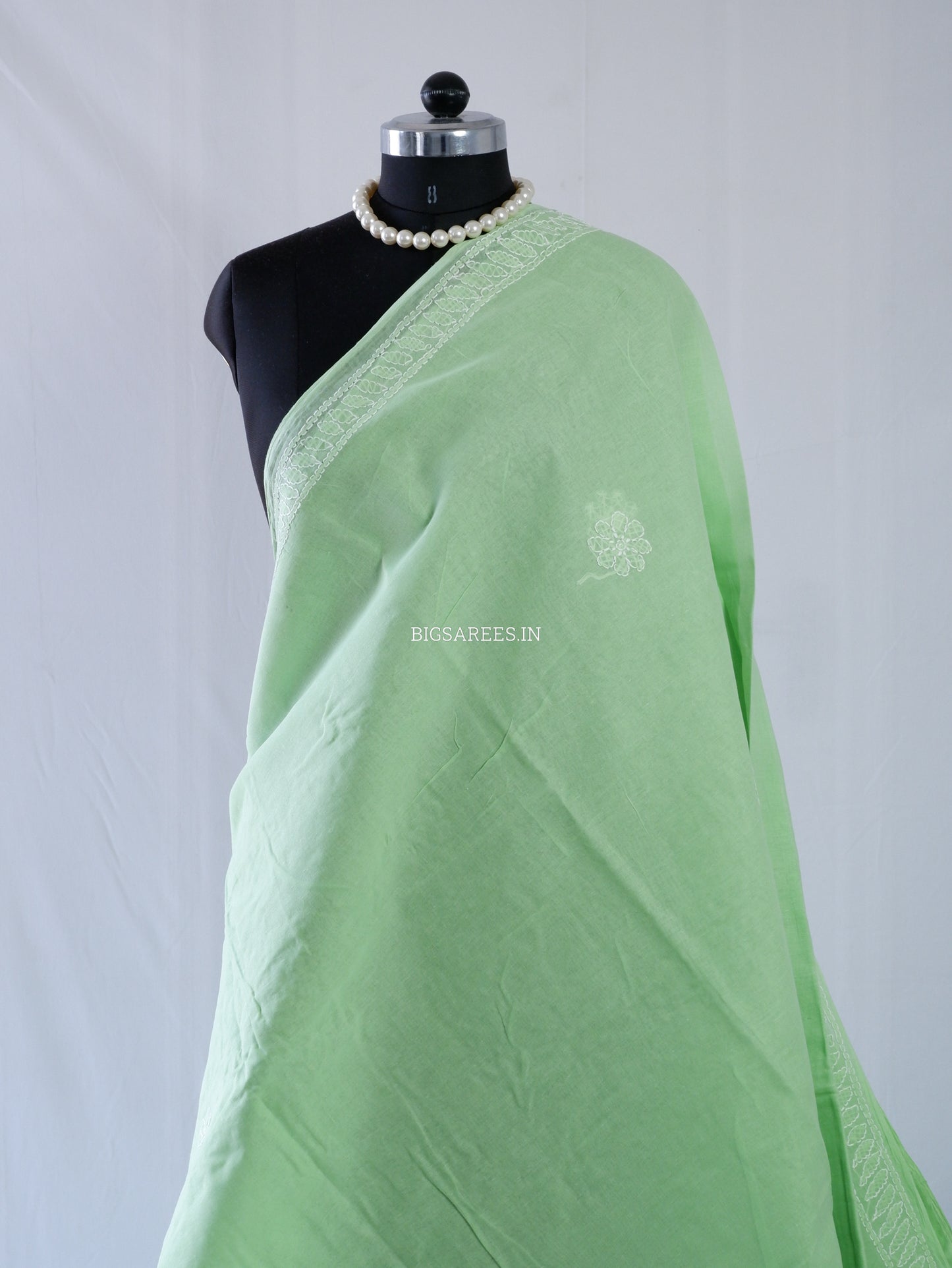 Chikankari Hand-Embroidered Saree | Heavy Work | Cotton | Light Green