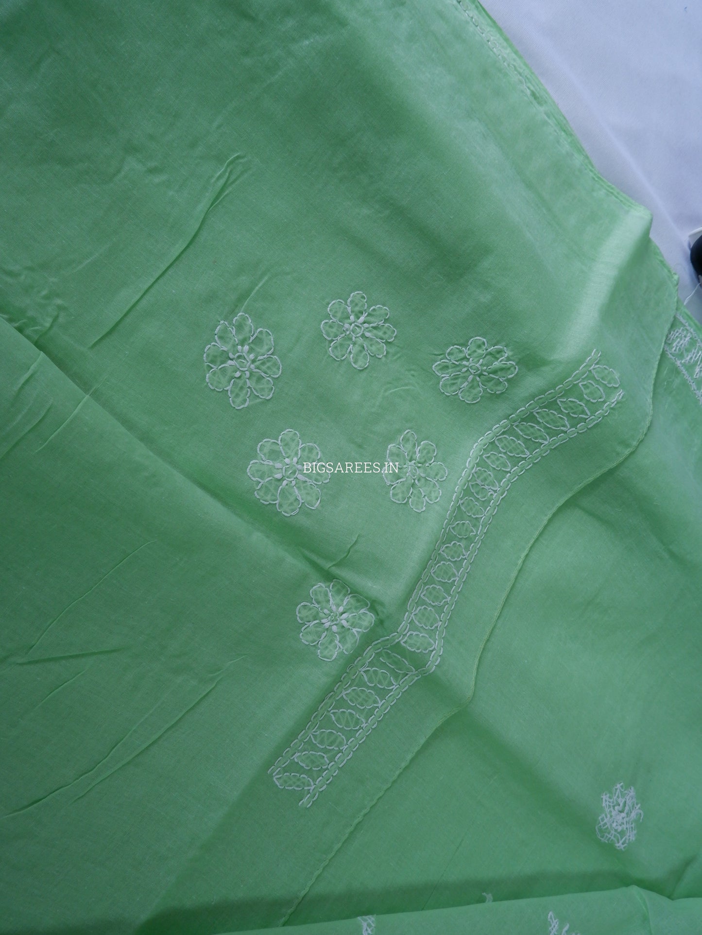 Chikankari Hand-Embroidered Saree | Heavy Work | Cotton | Light Green