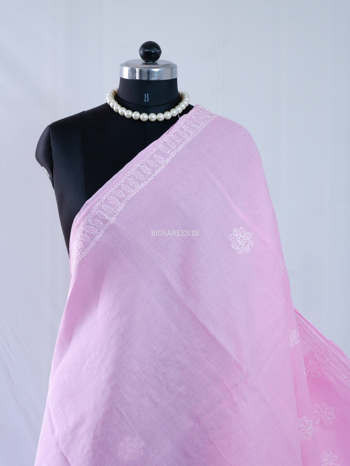 Chikankari Hand-Embroidered Saree | Heavy Work | Cotton | Pink