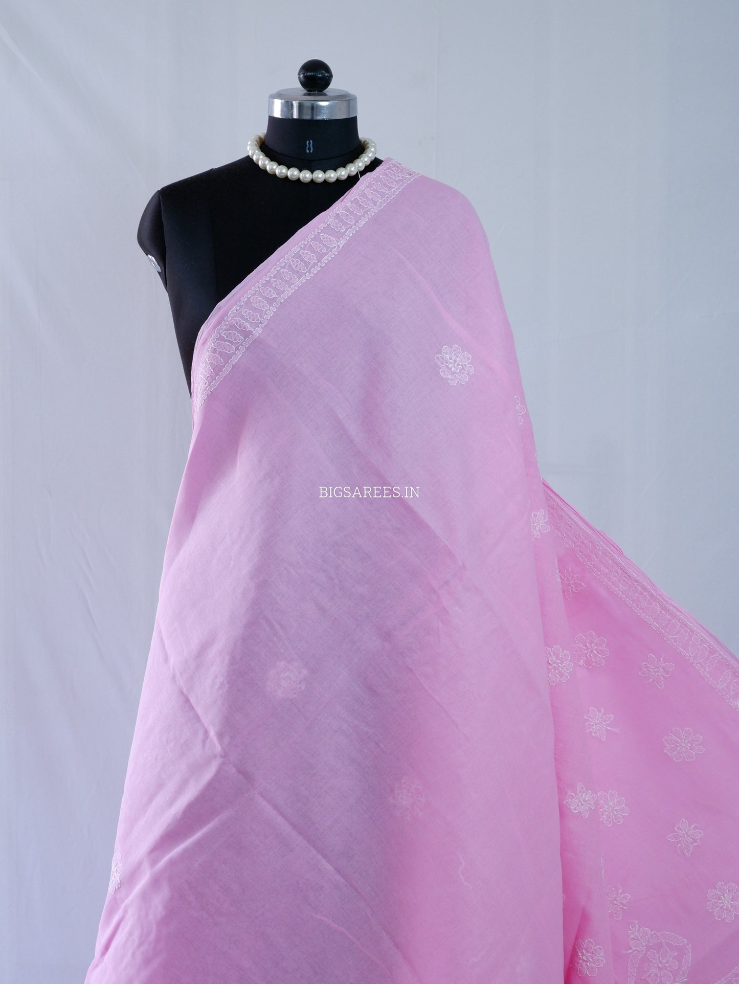 Chikankari Hand-Embroidered Saree | Heavy Work | Cotton | Pink