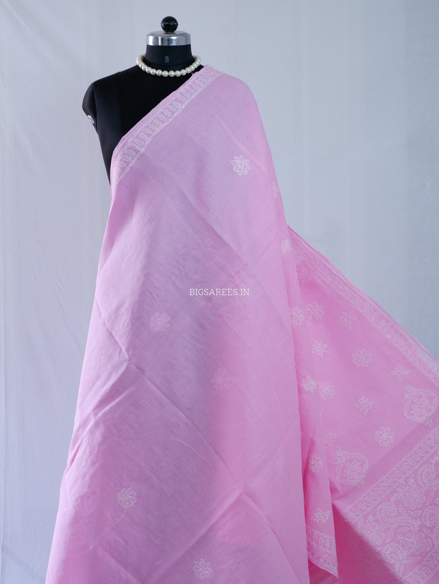 Chikankari Hand-Embroidered Saree | Heavy Work | Cotton | Pink