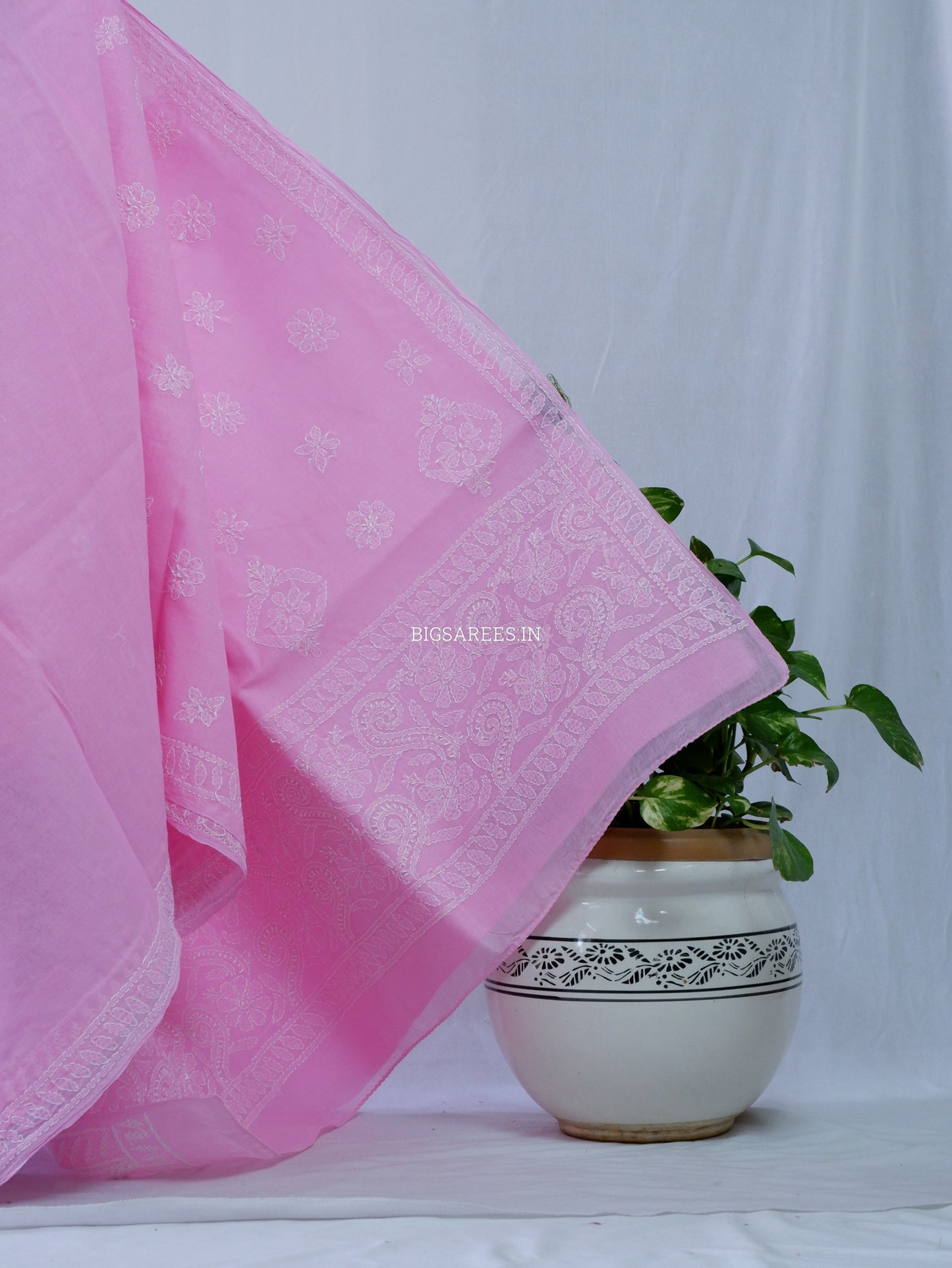 Chikankari Hand-Embroidered Saree | Heavy Work | Cotton | Pink