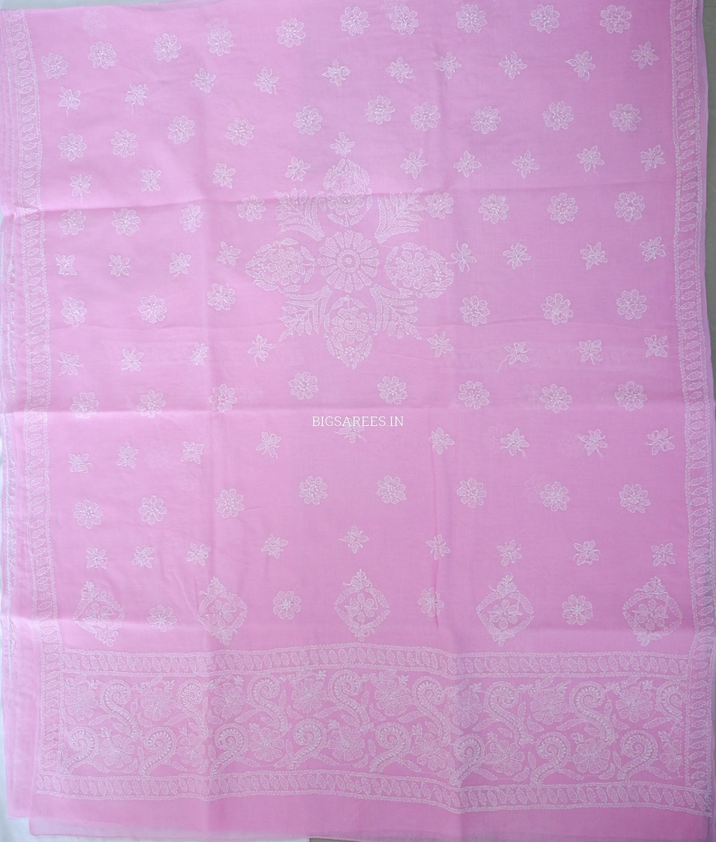 Chikankari Hand-Embroidered Saree | Heavy Work | Cotton | Pink