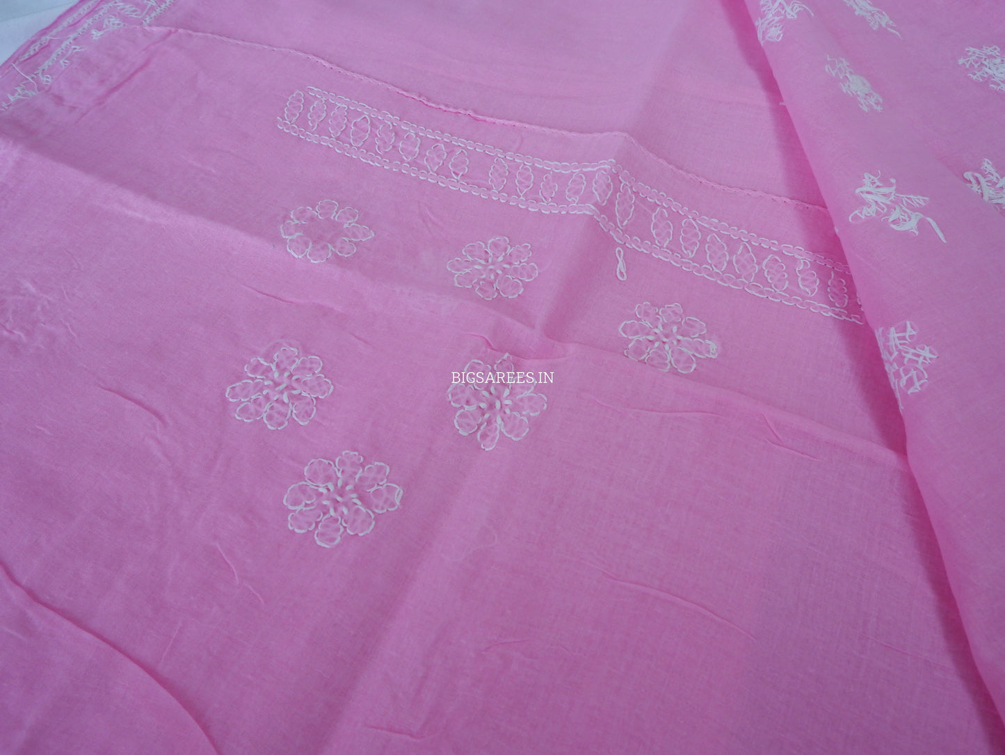 Chikankari Hand-Embroidered Saree | Heavy Work | Cotton | Pink