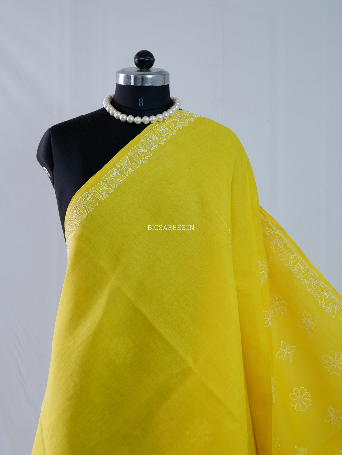 Chikankari Hand-Embroidered Saree | Heavy Work | Cotton | Bright Yellow
