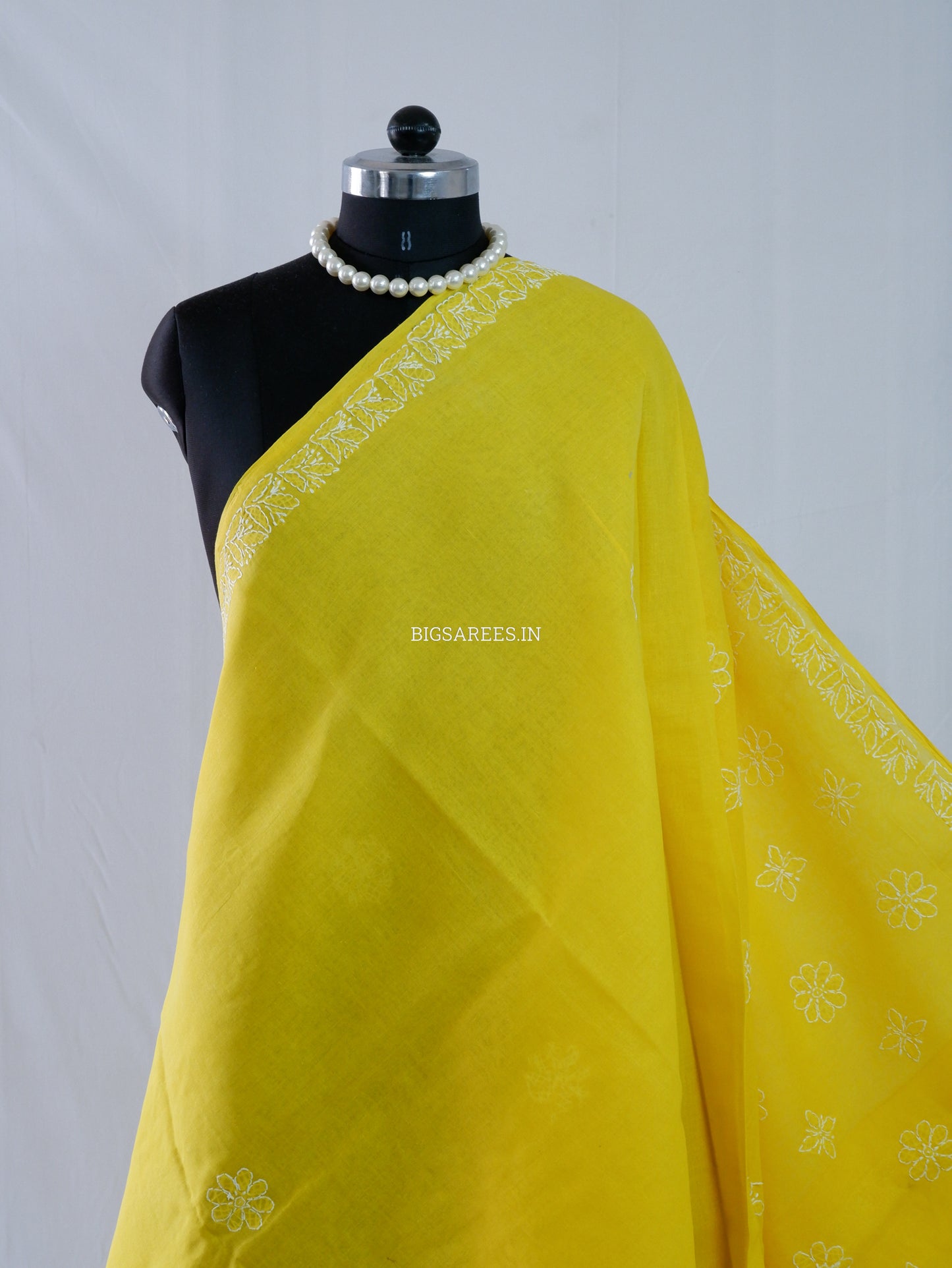 Chikankari Hand-Embroidered Saree | Heavy Work | Cotton | Bright Yellow