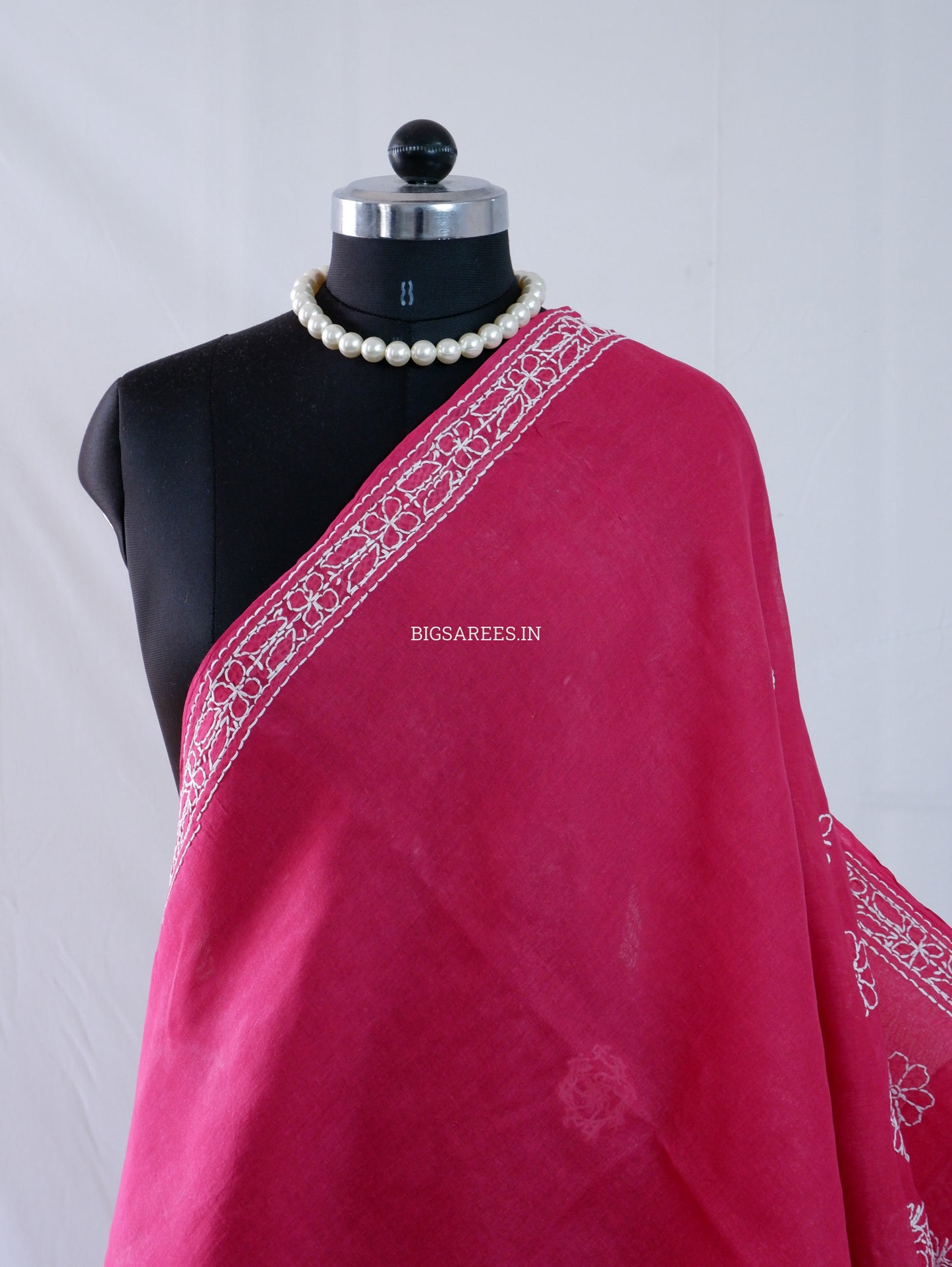 Chikankari Hand-Embroidered Saree | Heavy Work | Cotton | Onion Pink