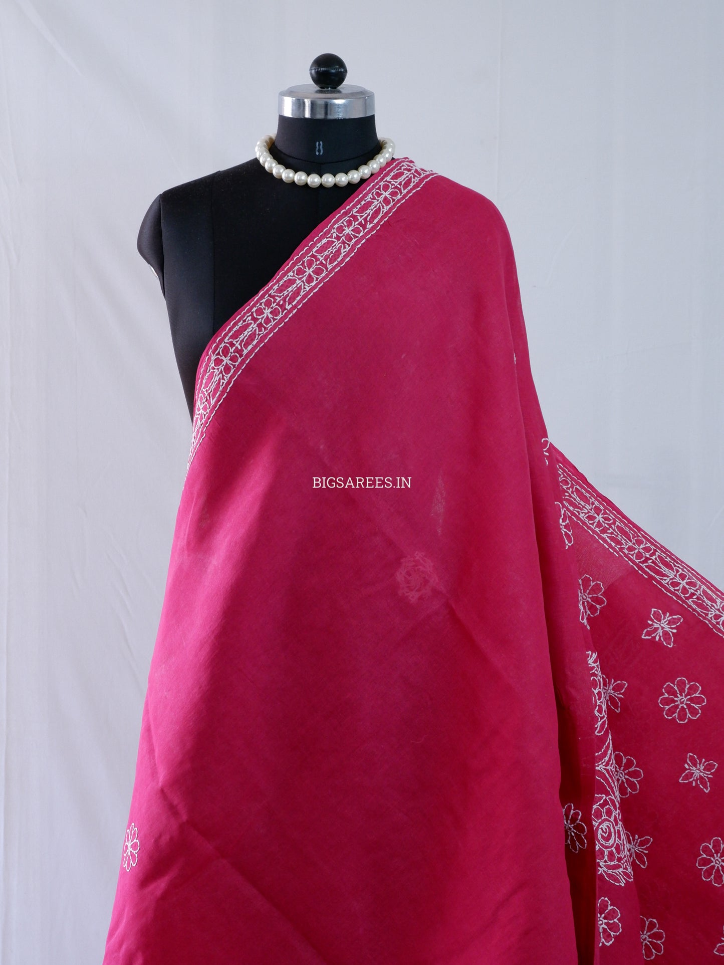 Chikankari Hand-Embroidered Saree | Heavy Work | Cotton | Onion Pink