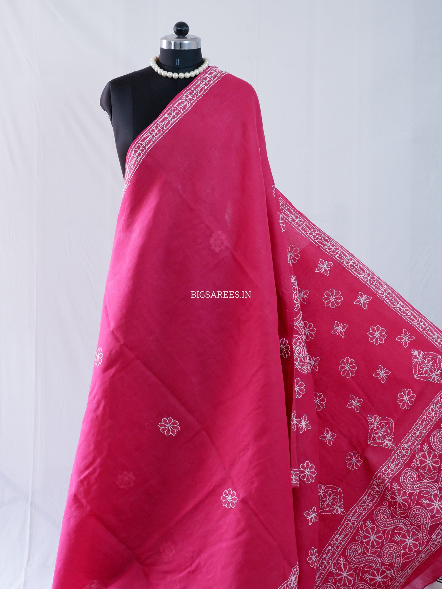 Chikankari Hand-Embroidered Saree | Heavy Work | Cotton | Onion Pink