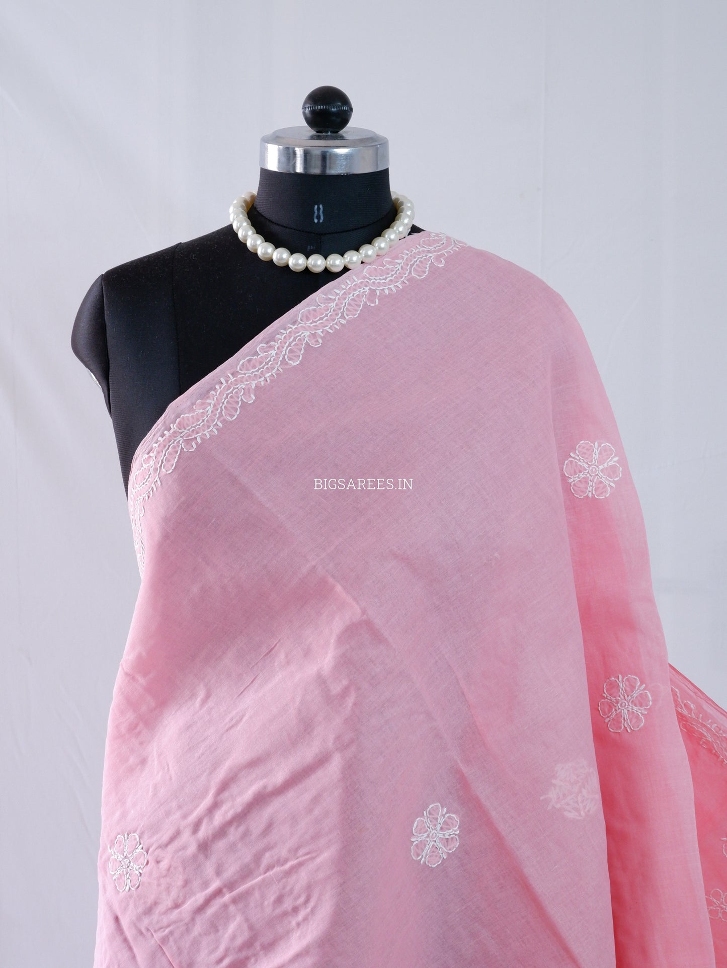 Chikankari Hand-Embroidered Saree | Heavy Work | Cotton | Peach Pink