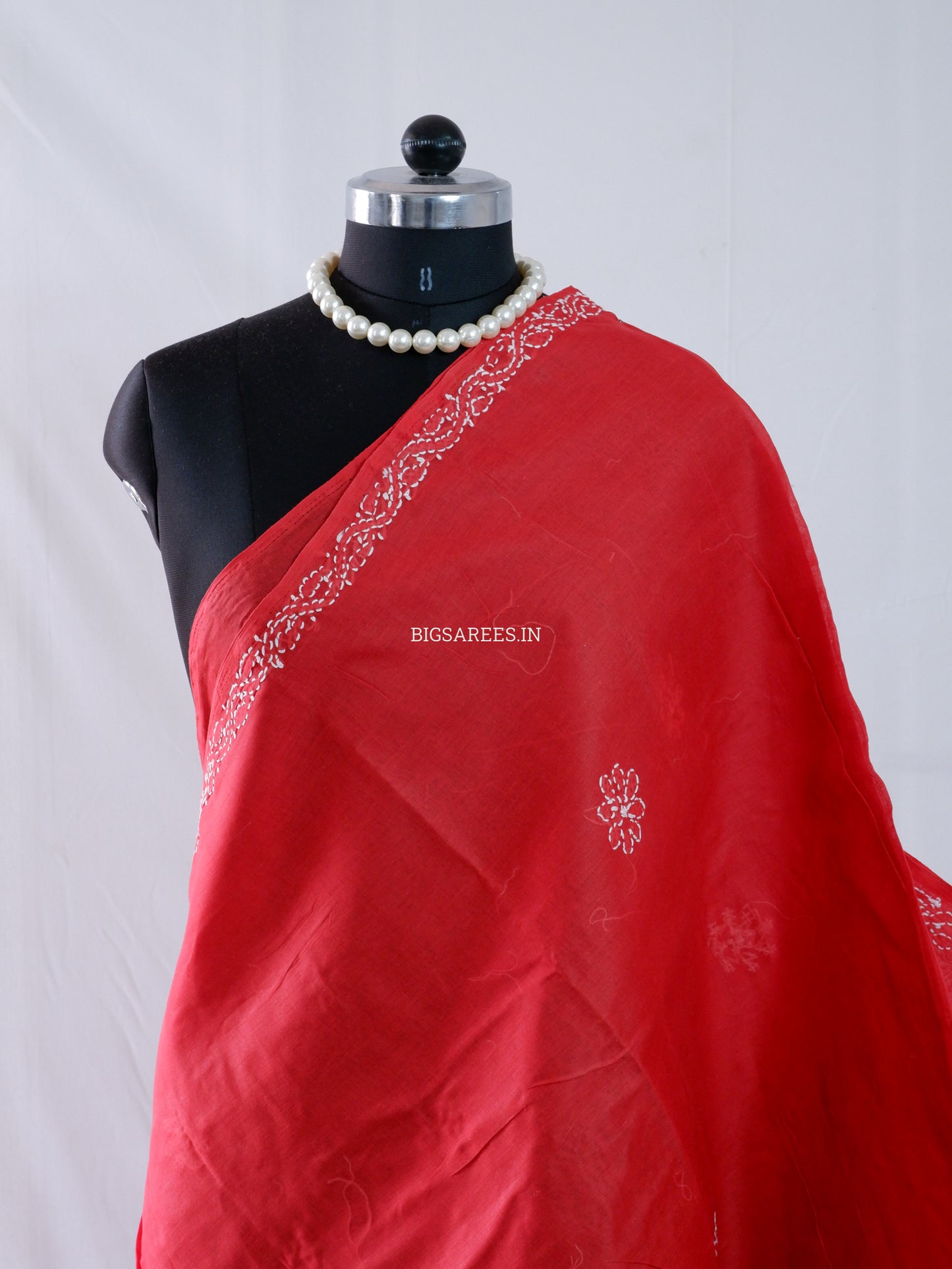 Chikankari Hand-Embroidered Saree | Heavy Work | Cotton | Red