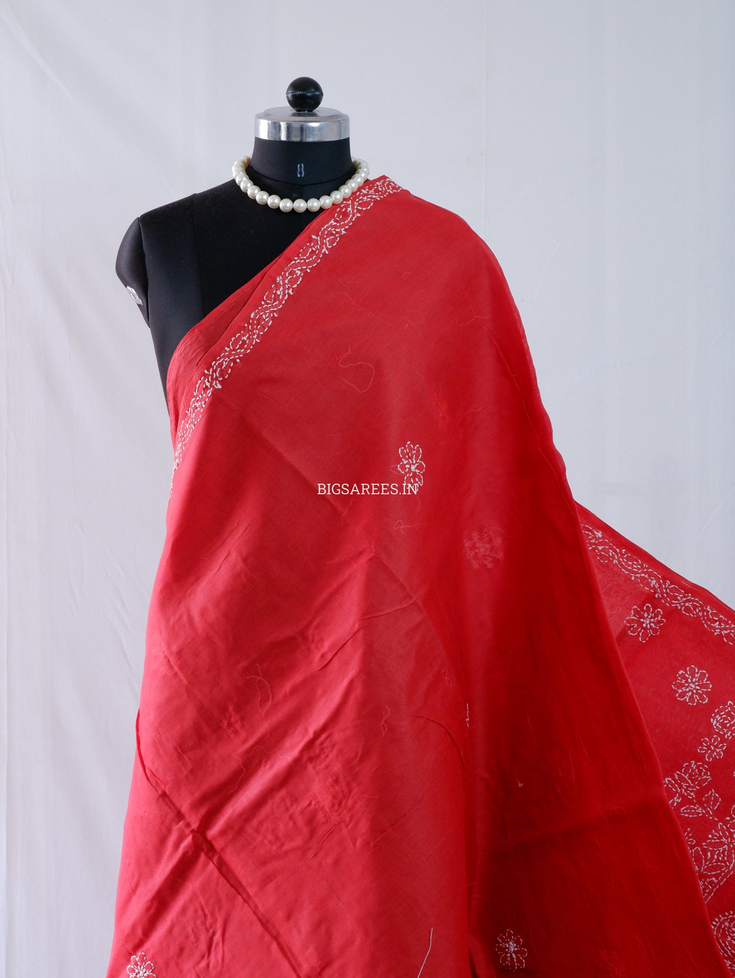Chikankari Hand-Embroidered Saree | Heavy Work | Cotton | Red