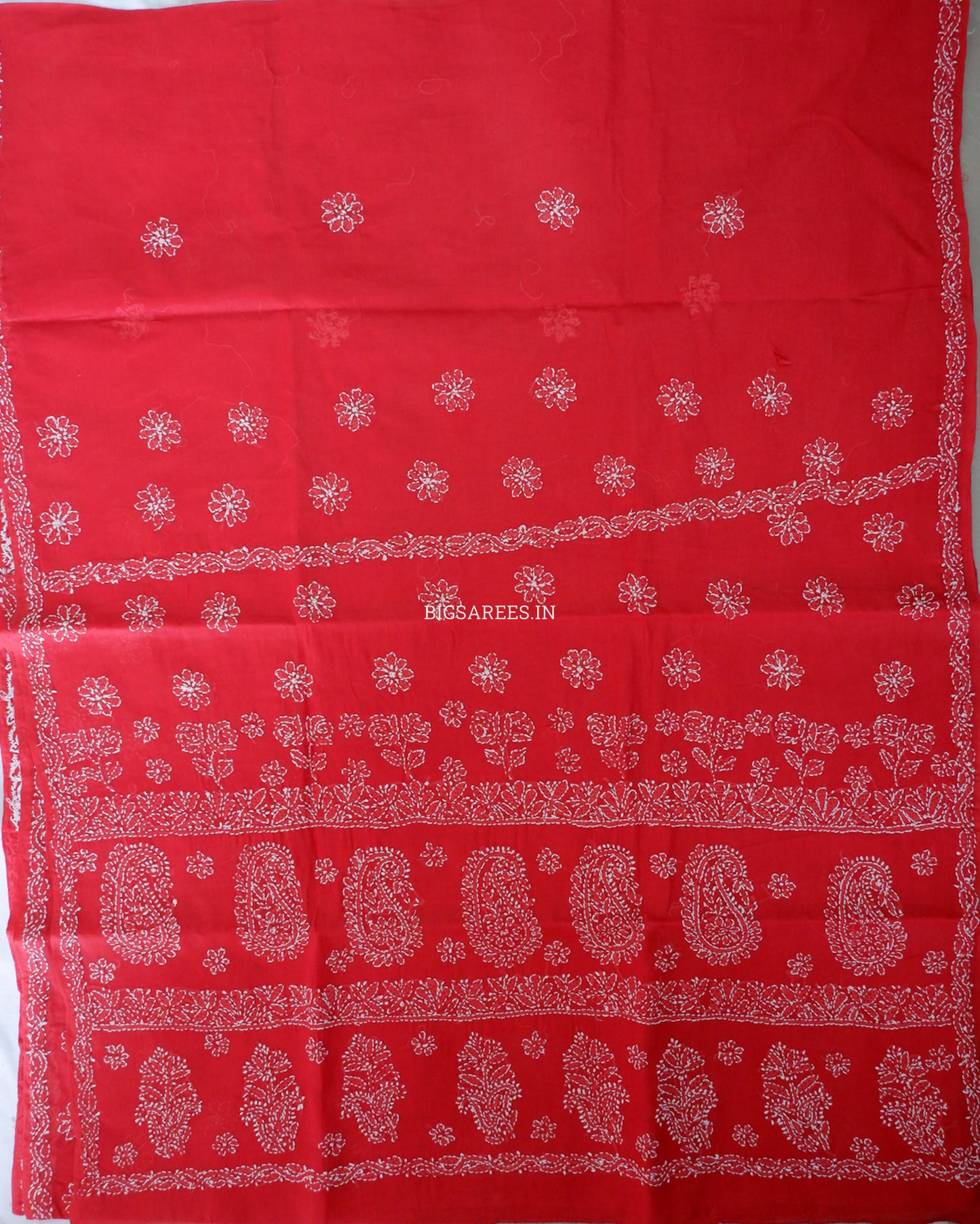 Chikankari Hand-Embroidered Saree | Heavy Work | Cotton | Red