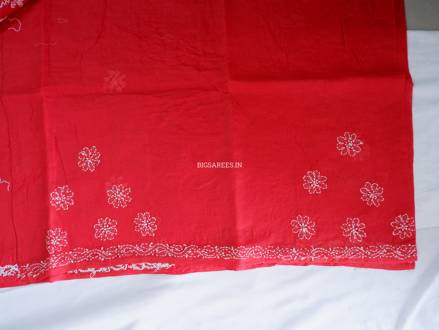 Chikankari Hand-Embroidered Saree | Heavy Work | Cotton | Red