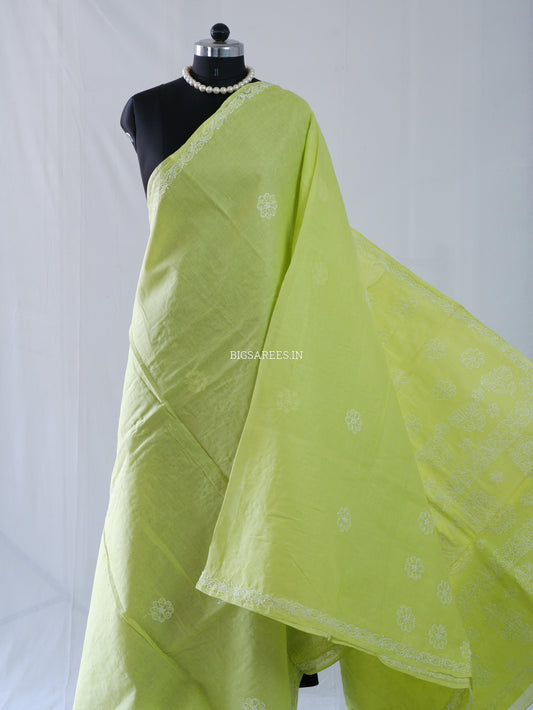 Chikankari Hand-Embroidered Saree | Heavy Work | Cotton