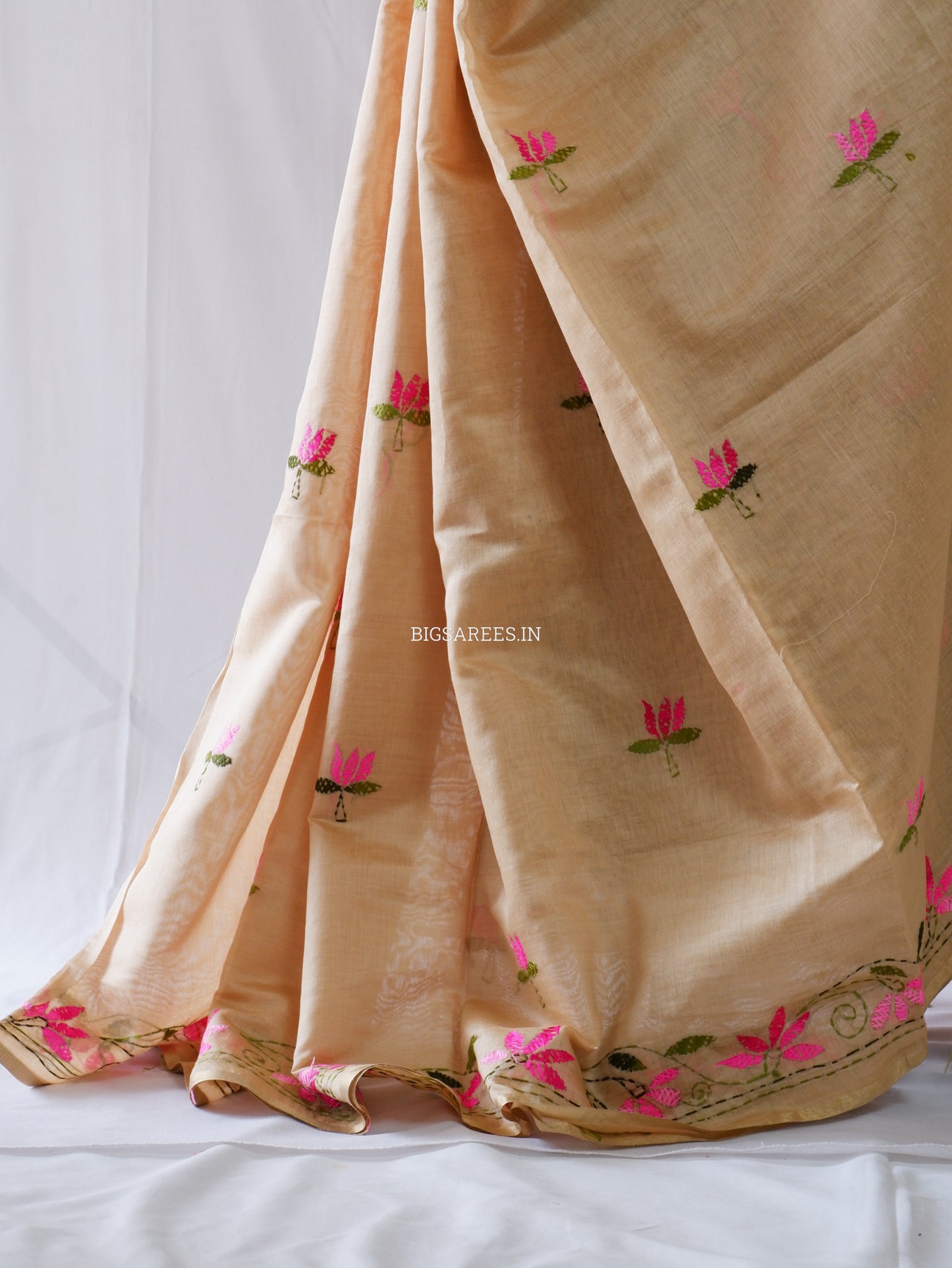 Kantha Stitch Semi Tussar with Blouse | Hand-Embroidered |