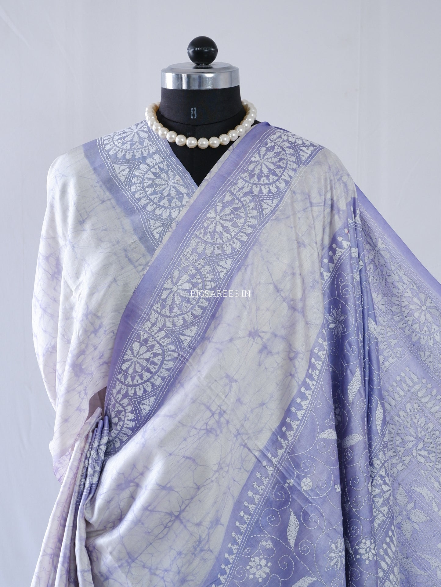 Kantha - Stitch Hand Embroidered Saree | Blended Bangalore Silk / Art Silk