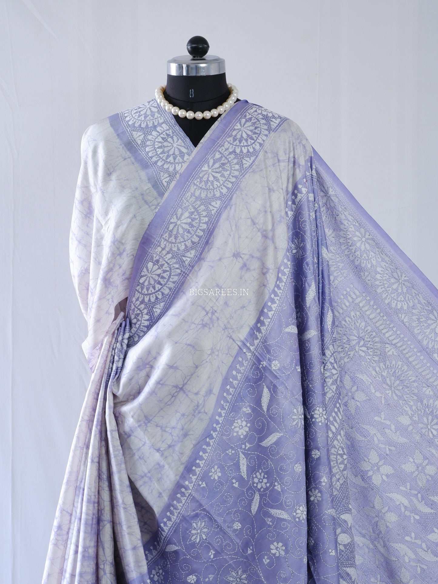 Kantha - Stitch Hand Embroidered Saree | Blended Bangalore Silk / Art Silk