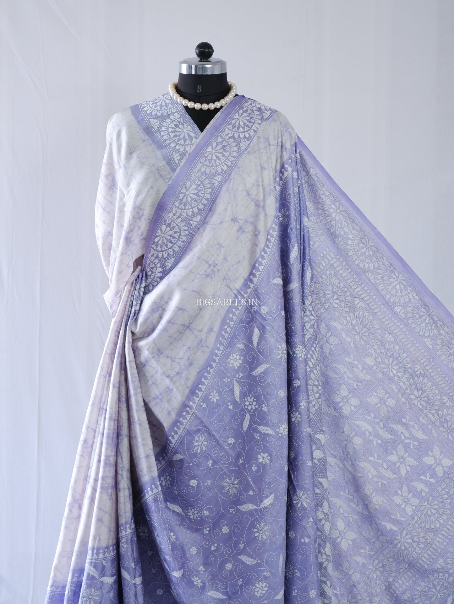 Kantha - Stitch Hand Embroidered Saree | Blended Bangalore Silk / Art Silk