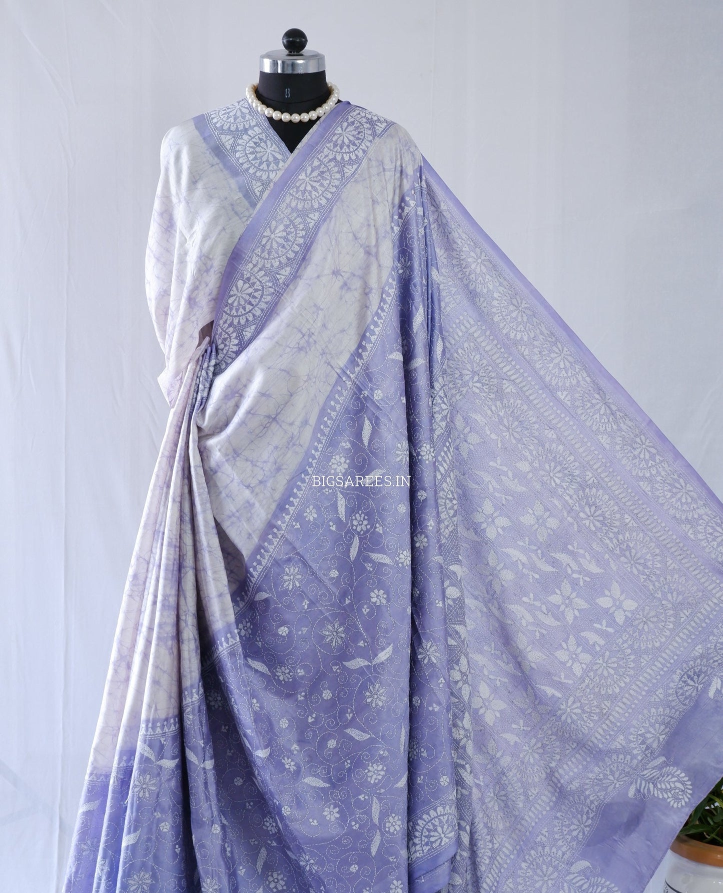 Kantha - Stitch Hand Embroidered Saree | Blended Bangalore Silk / Art Silk