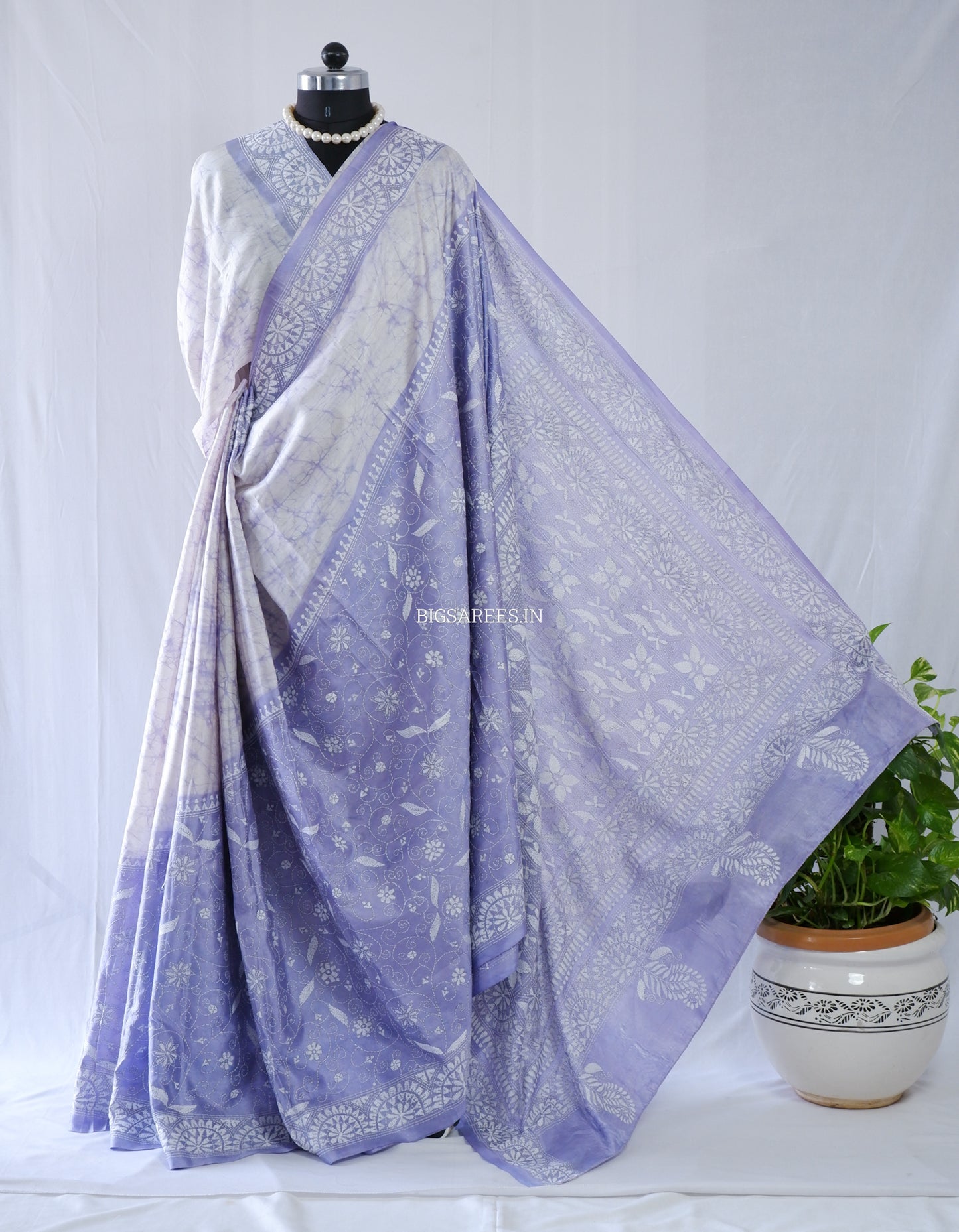 Kantha - Stitch Hand Embroidered Saree | Blended Bangalore Silk / Art Silk