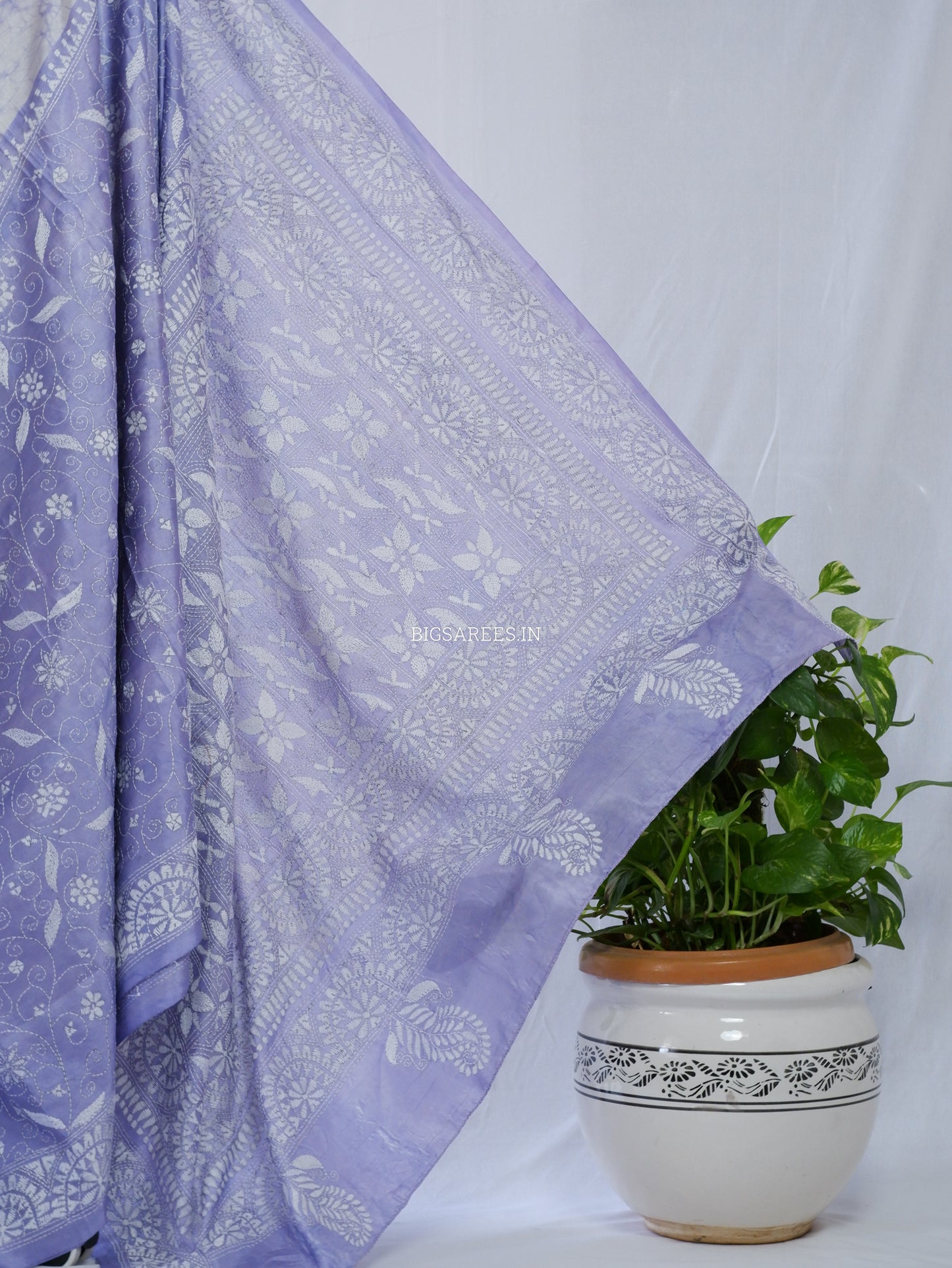 Kantha - Stitch Hand Embroidered Saree | Blended Bangalore Silk / Art Silk