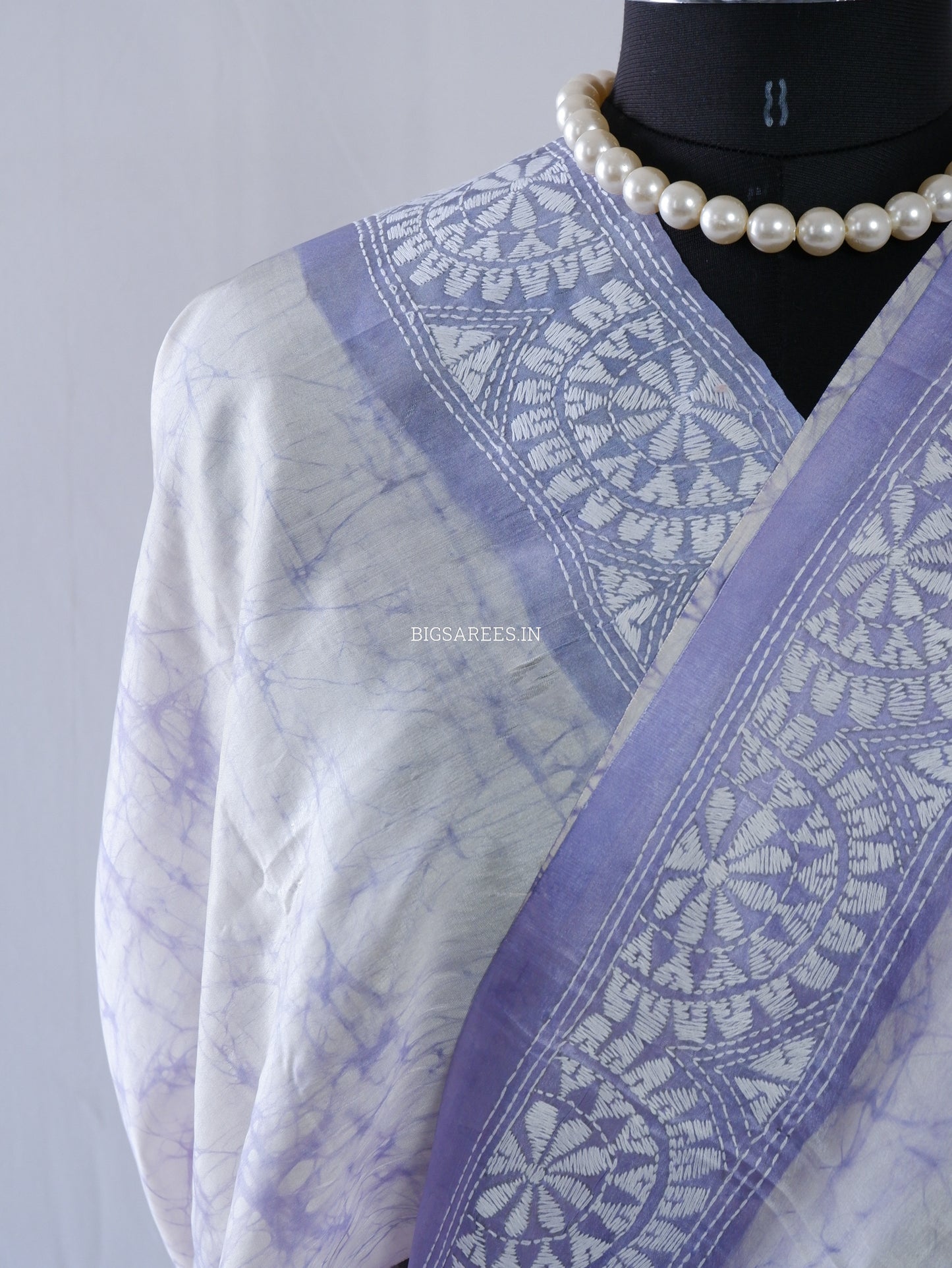 Kantha - Stitch Hand Embroidered Saree | Blended Bangalore Silk / Art Silk
