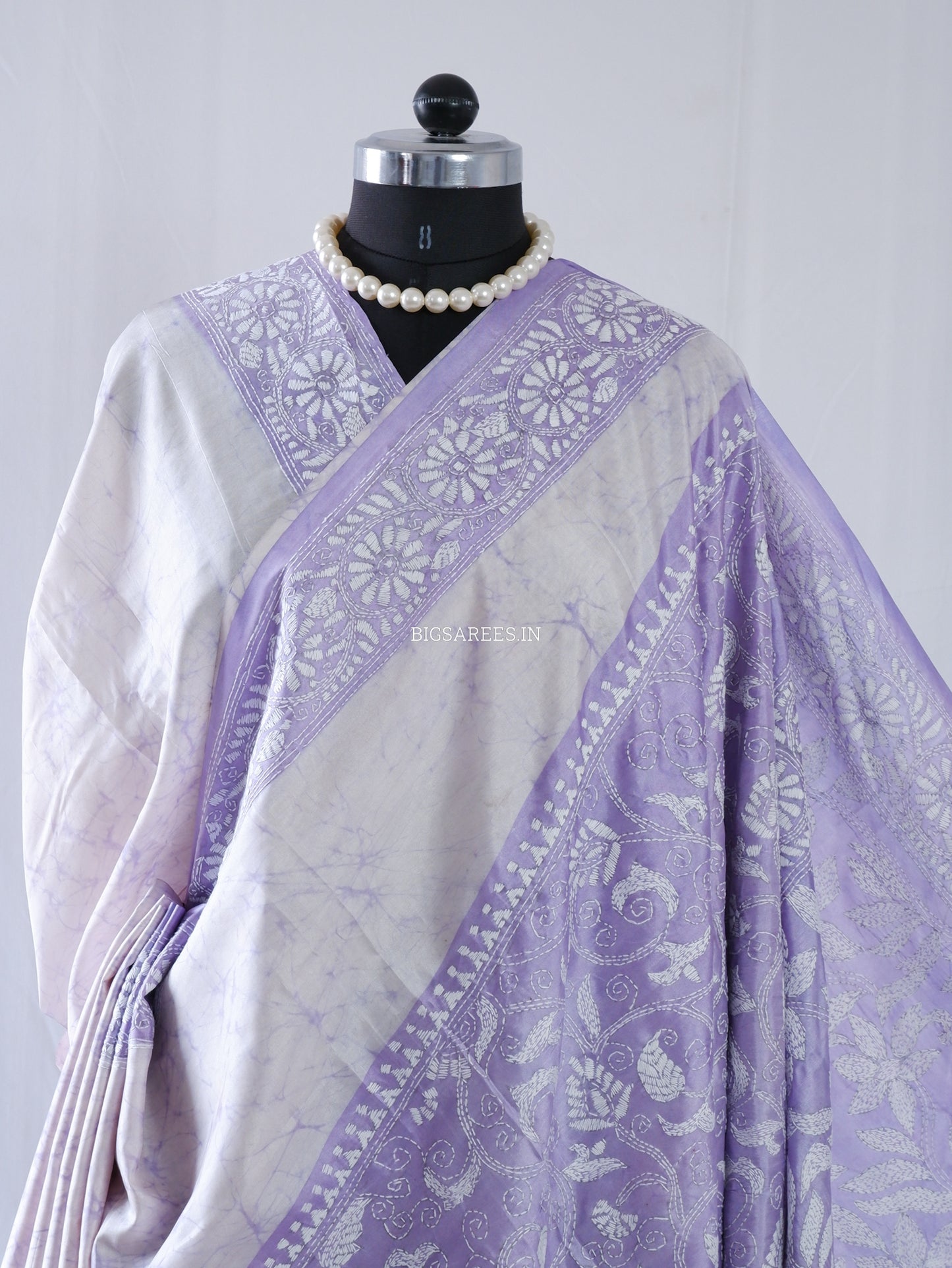 Kantha - Stitch Hand Embroidered Saree | Blended Bangalore Silk / Art Silk