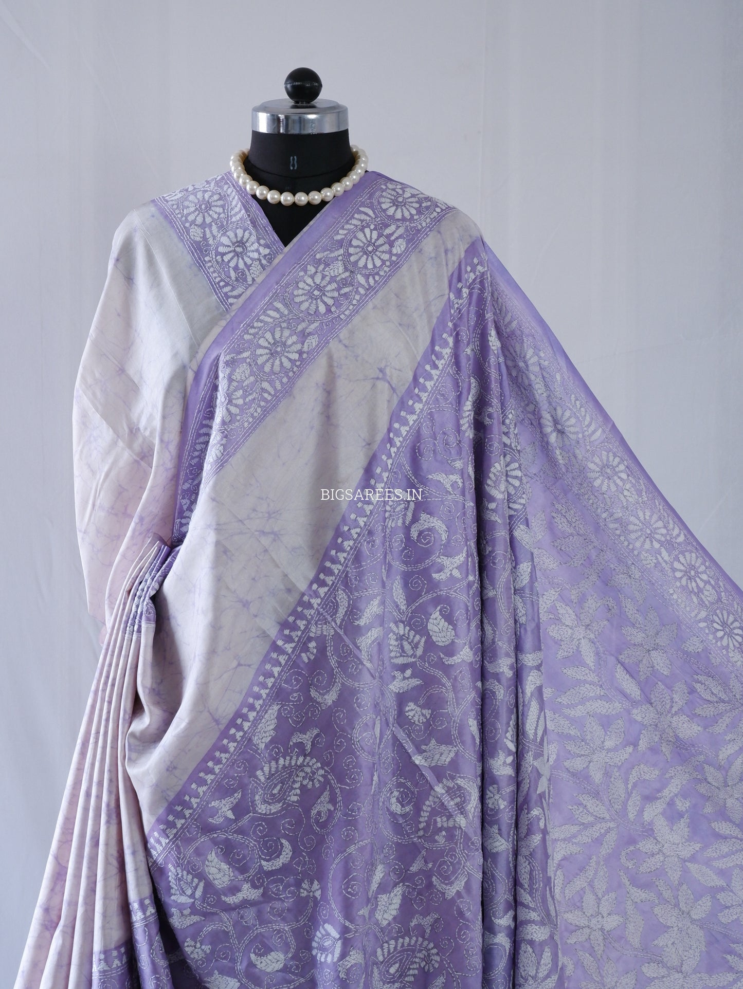 Kantha - Stitch Hand Embroidered Saree | Blended Bangalore Silk / Art Silk