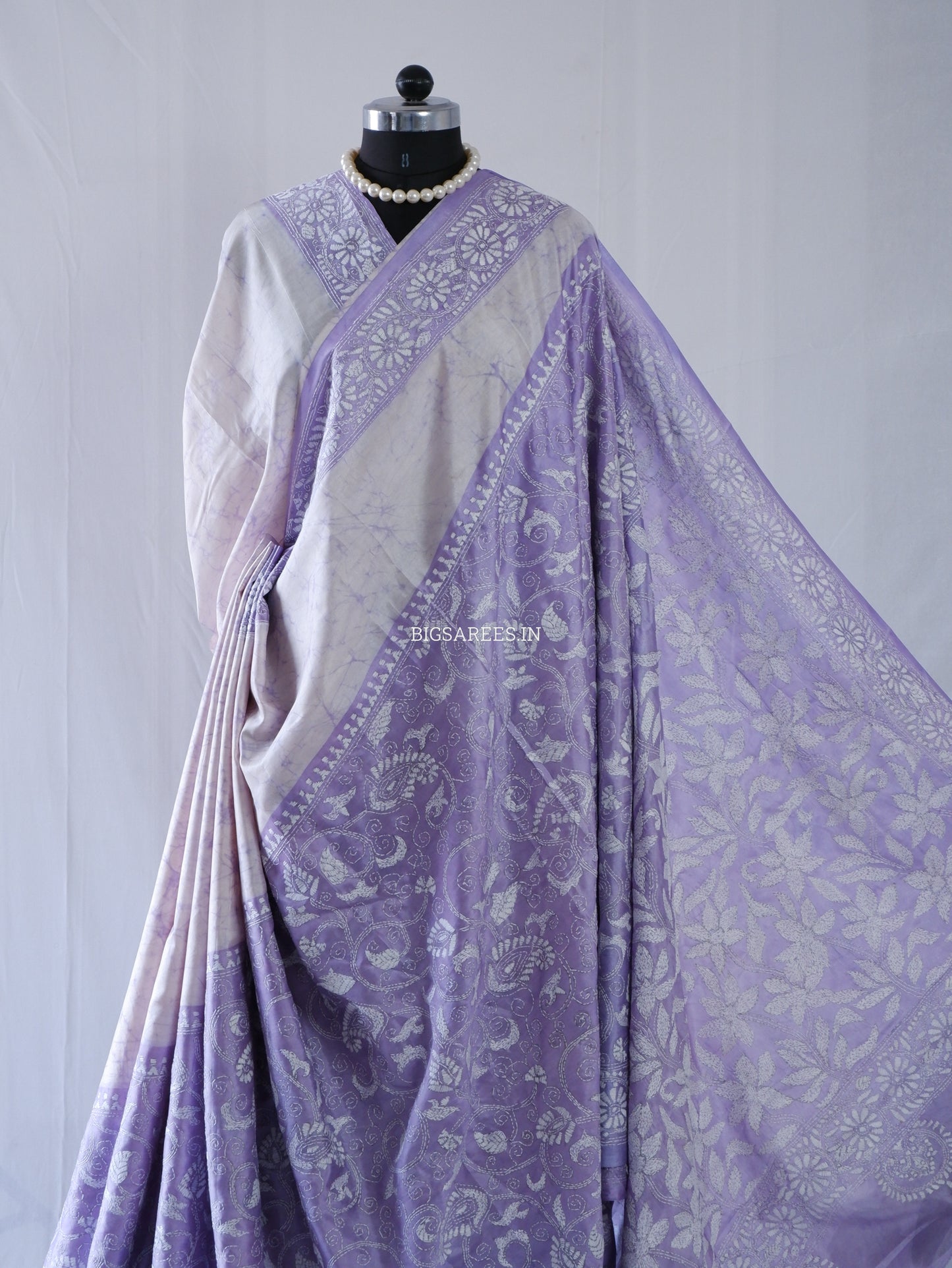 Kantha - Stitch Hand Embroidered Saree | Blended Bangalore Silk / Art Silk