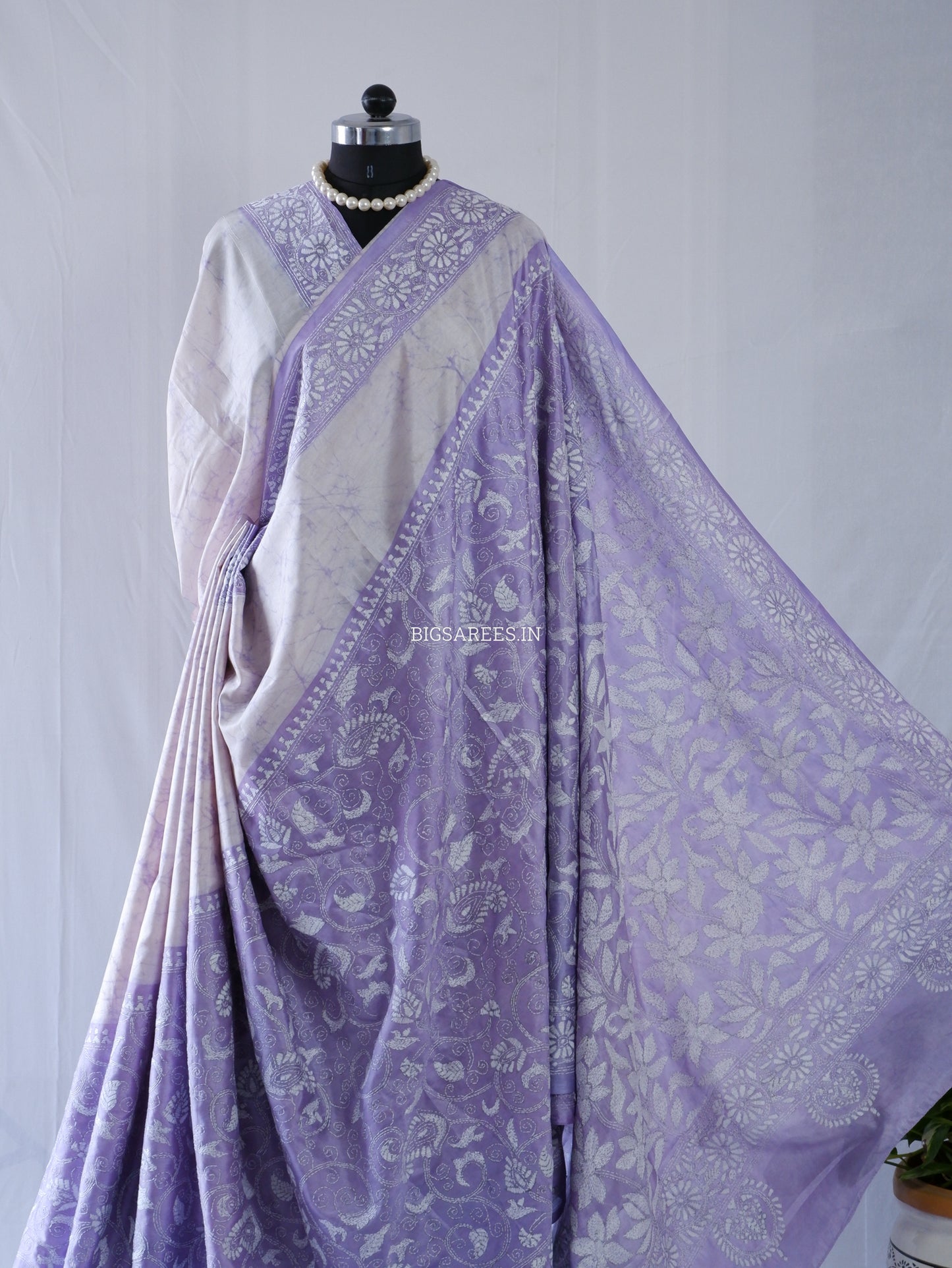 Kantha - Stitch Hand Embroidered Saree | Blended Bangalore Silk / Art Silk