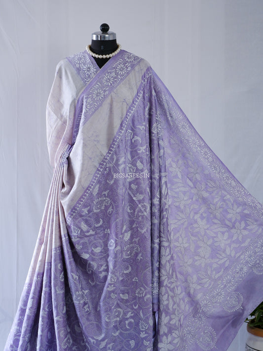 Kantha - Stitch Hand Embroidered Saree | Blended Bangalore Silk / Art Silk