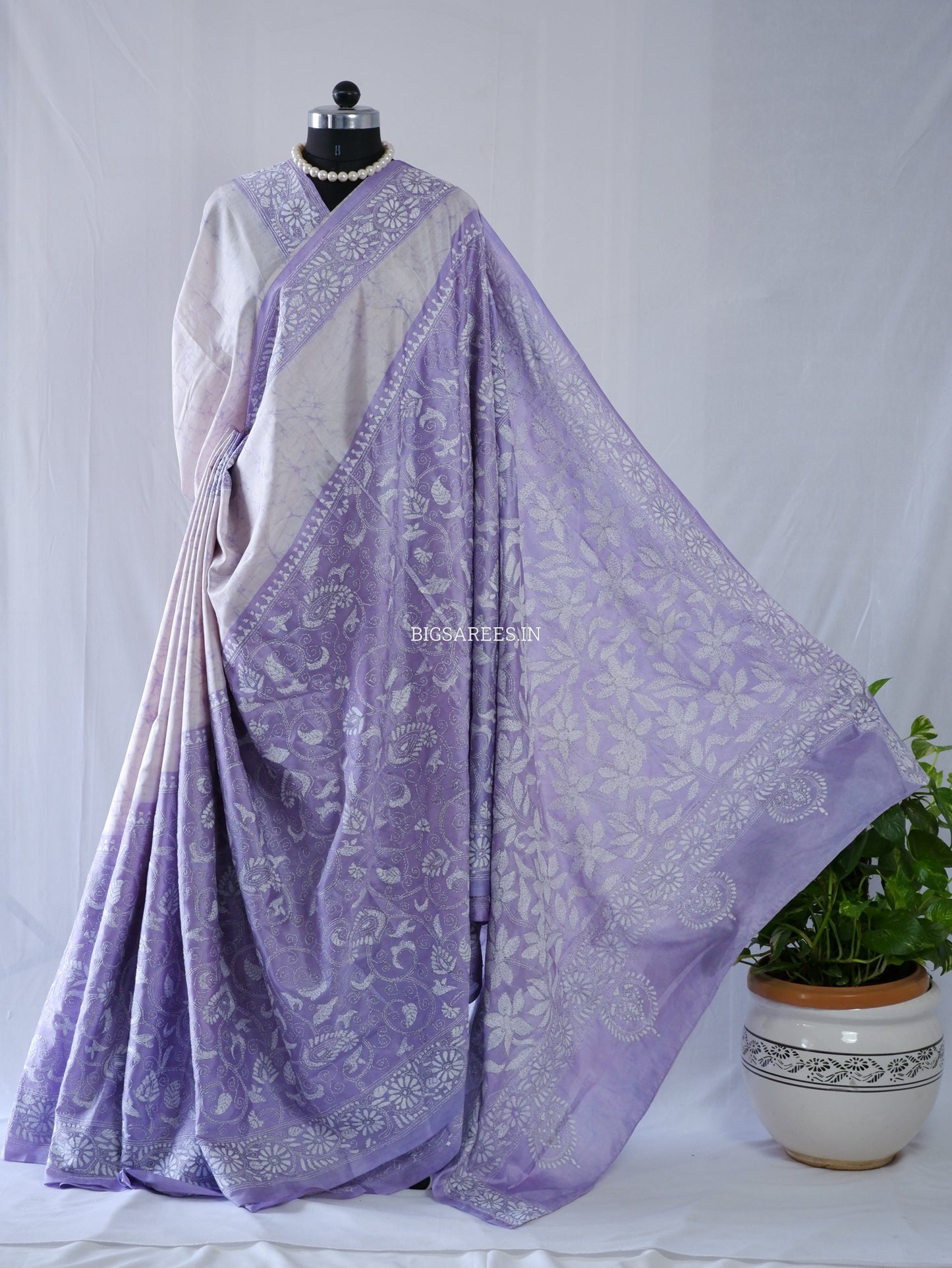 Kantha - Stitch Hand Embroidered Saree | Blended Bangalore Silk / Art Silk
