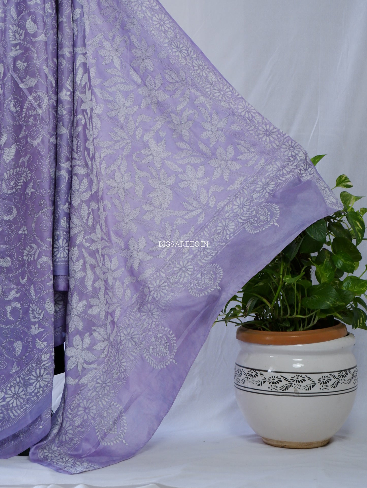 Kantha - Stitch Hand Embroidered Saree | Blended Bangalore Silk / Art Silk