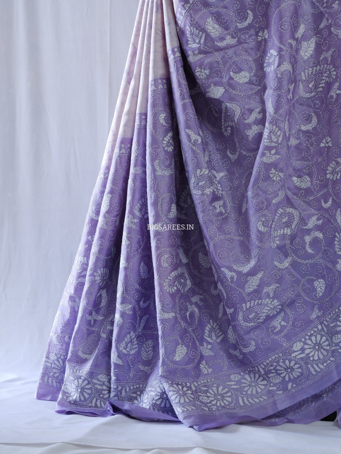 Kantha - Stitch Hand Embroidered Saree | Blended Bangalore Silk / Art Silk