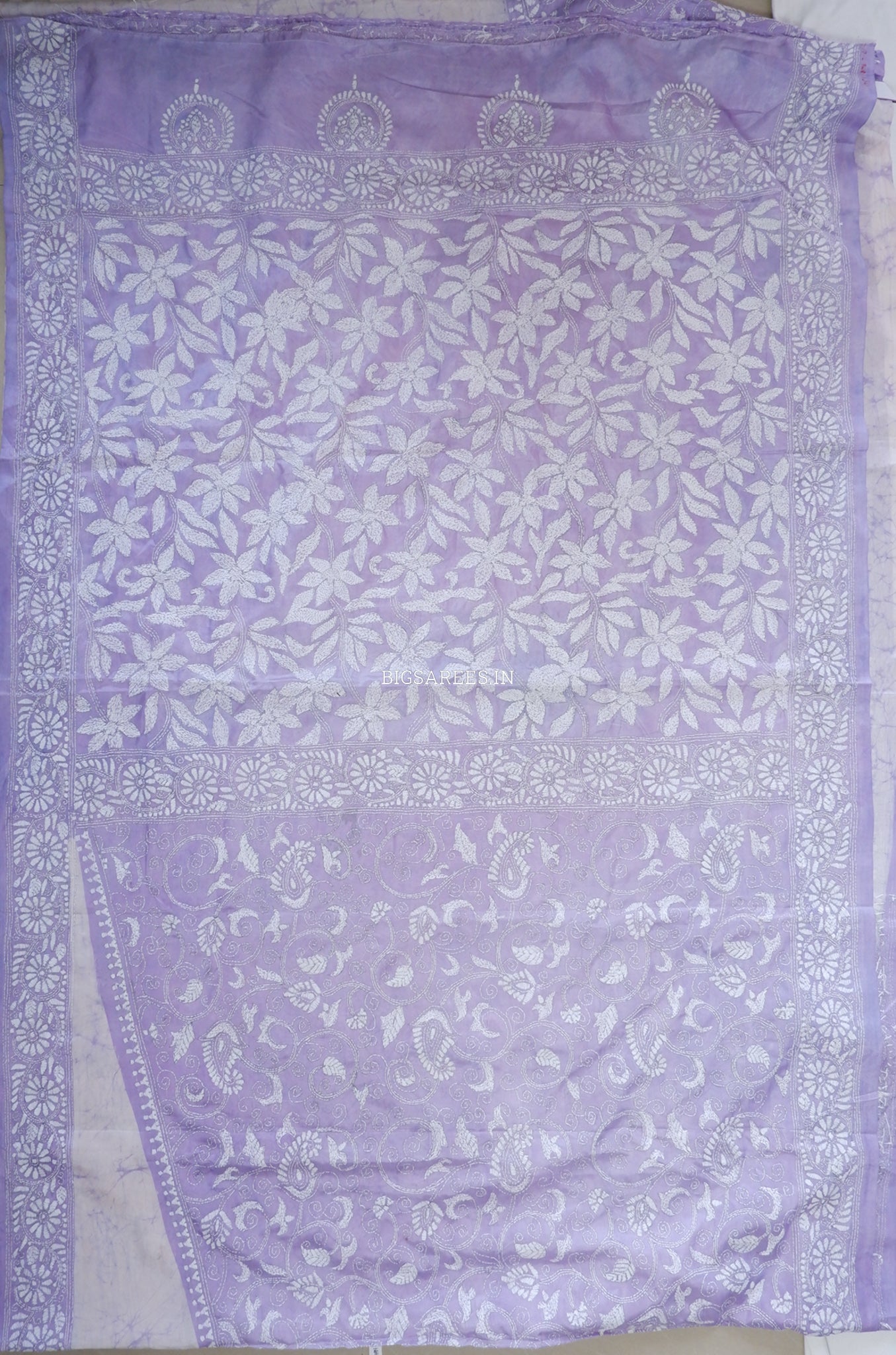 Kantha - Stitch Hand Embroidered Saree | Blended Bangalore Silk / Art Silk