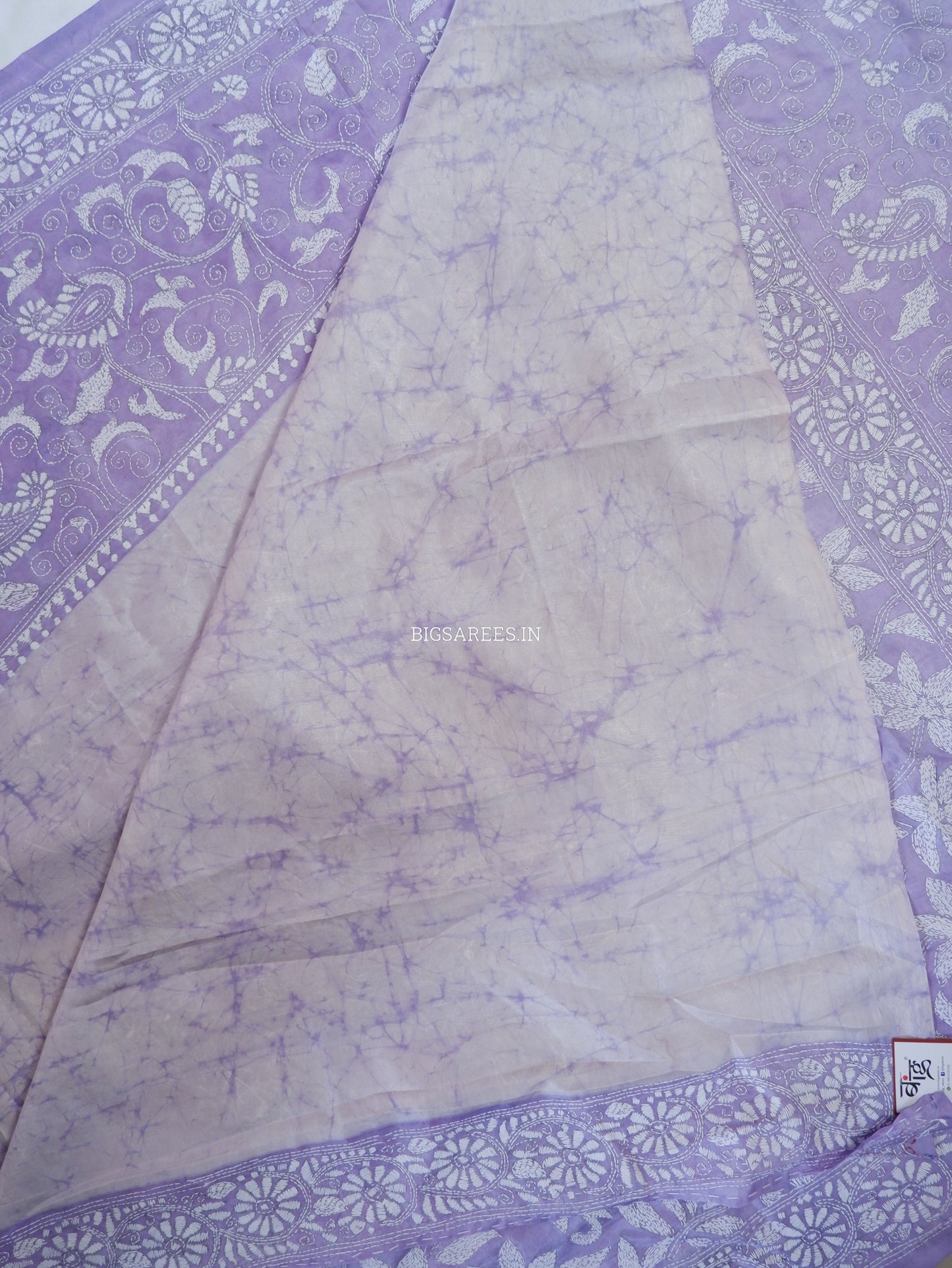 Kantha - Stitch Hand Embroidered Saree | Blended Bangalore Silk / Art Silk