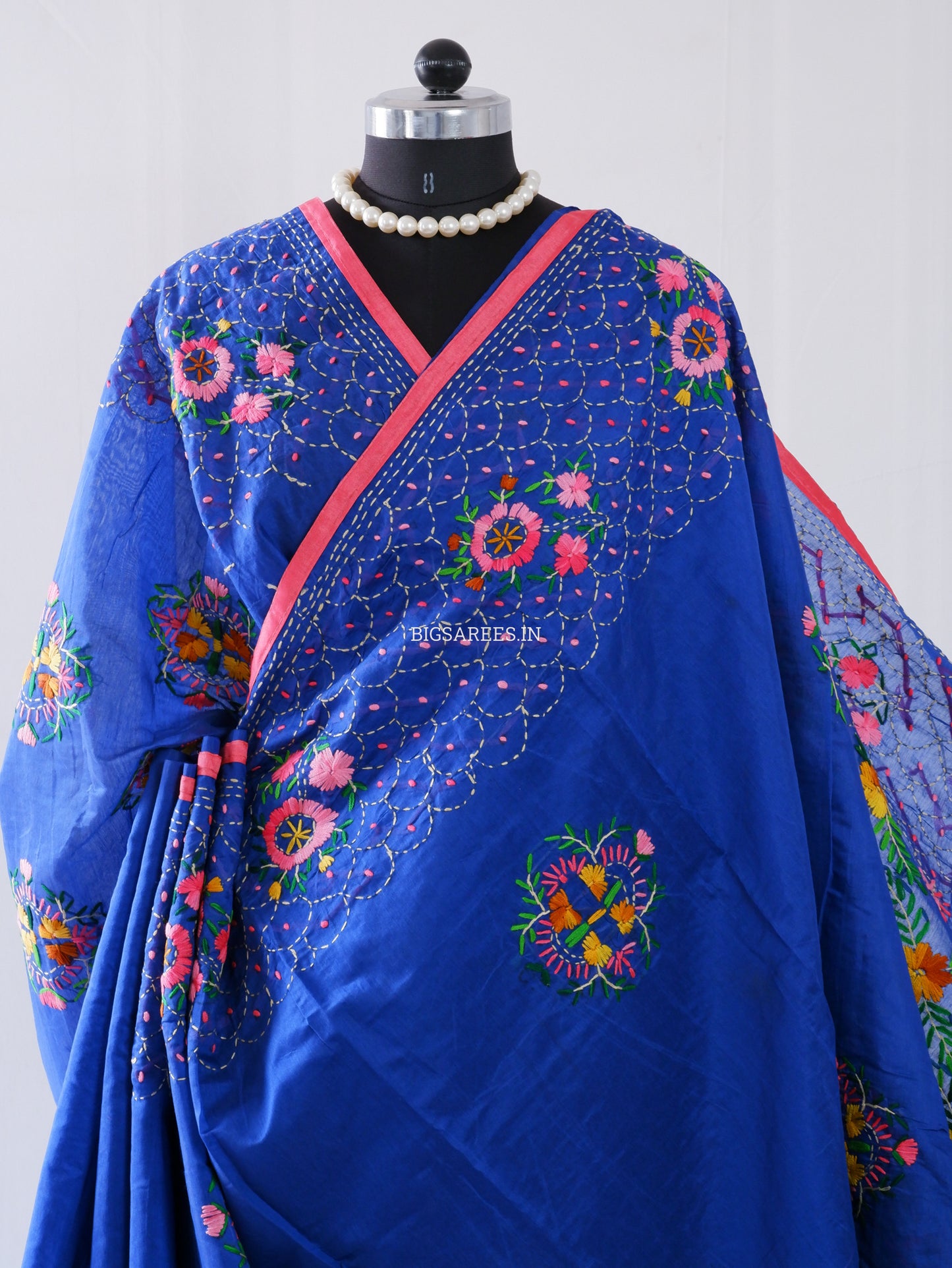 Phulkari Hand-Embroidered Saree | Chanderi Silk | Royal Blue