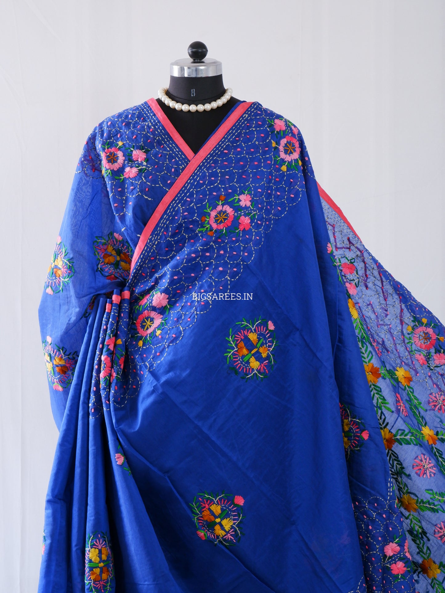 Phulkari Hand-Embroidered Saree | Chanderi Silk | Royal Blue